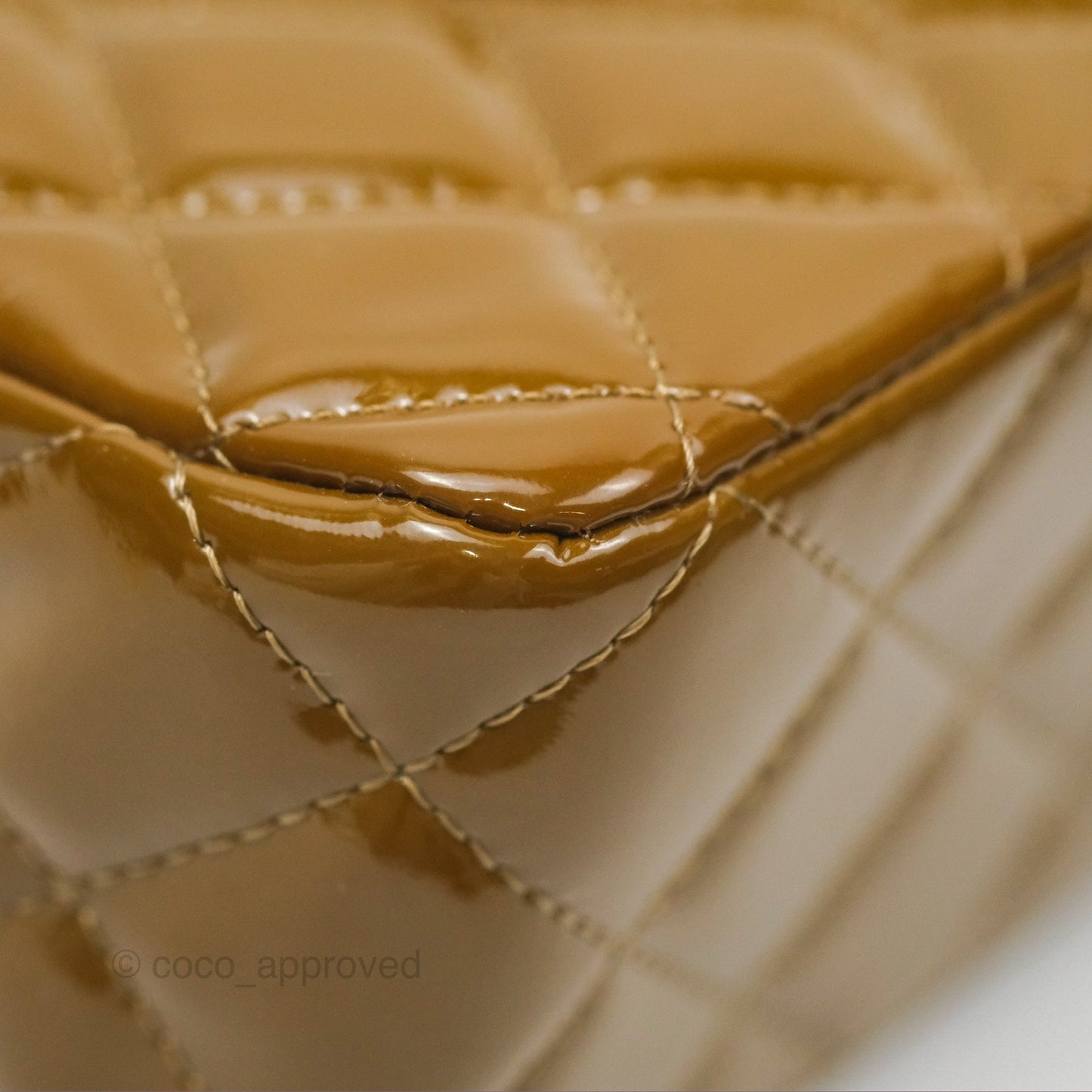 Chanel Classic M/L Medium Flap Quilted Brown Patent Silver Hardware