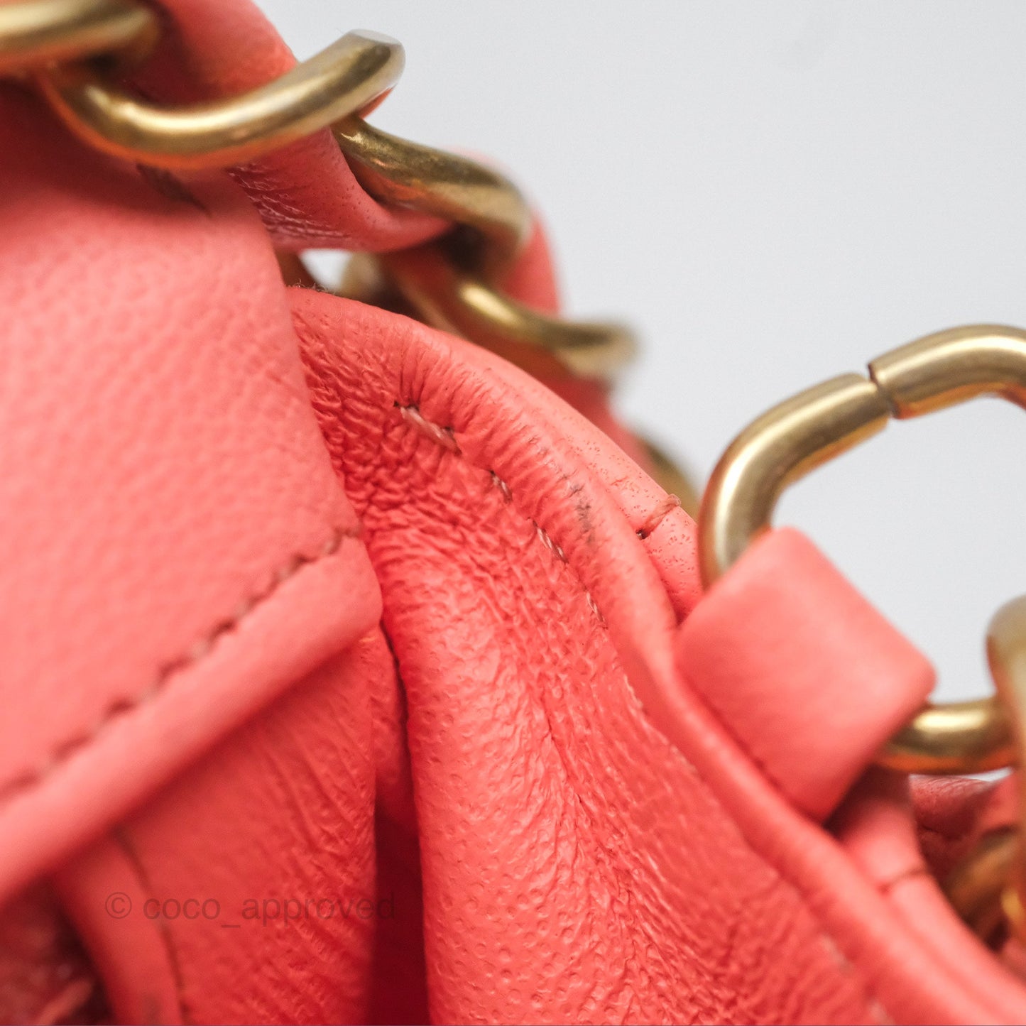 Chanel Chevron Mini Rectangular Flap Peach Pink Lambskin Aged Gold Hardware