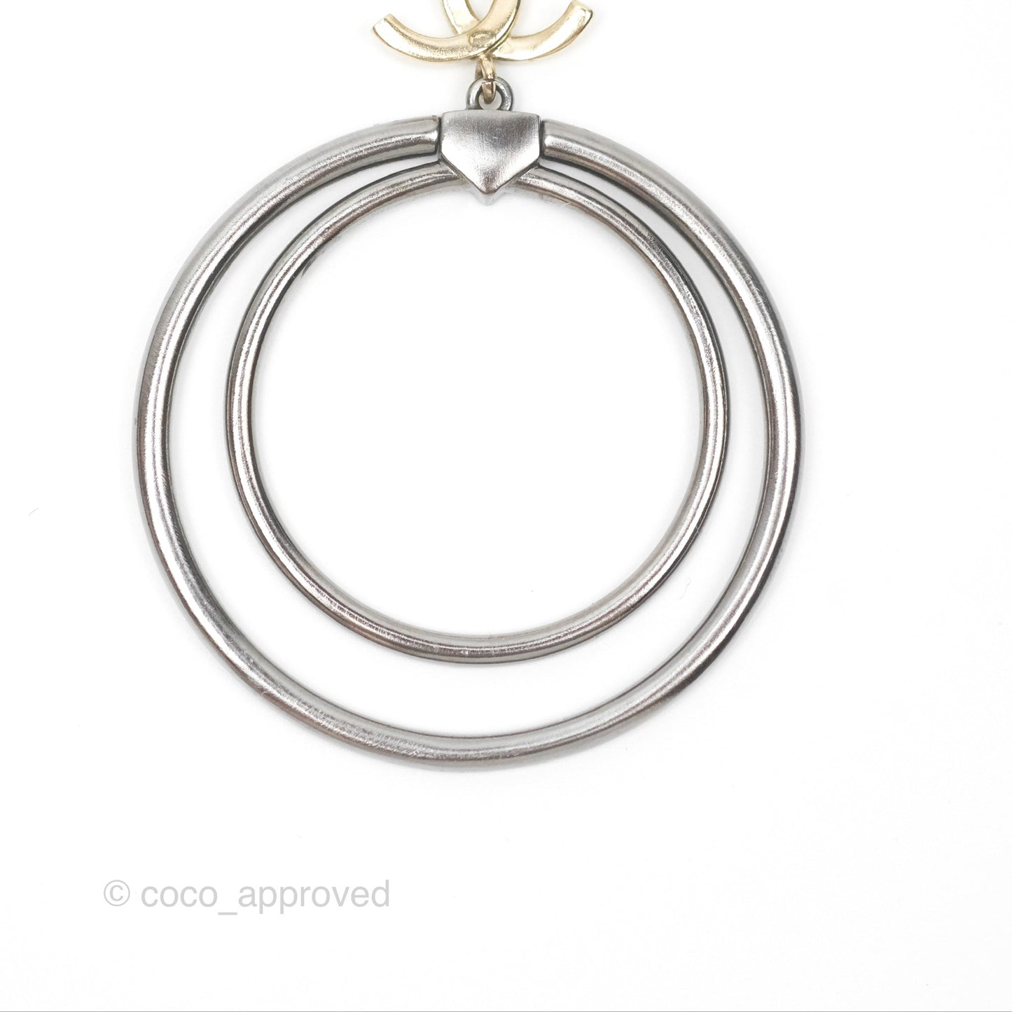 Chanel CC Circles Crystal Drop Earrings Brushed Gold Tone & Gun Metal 20P