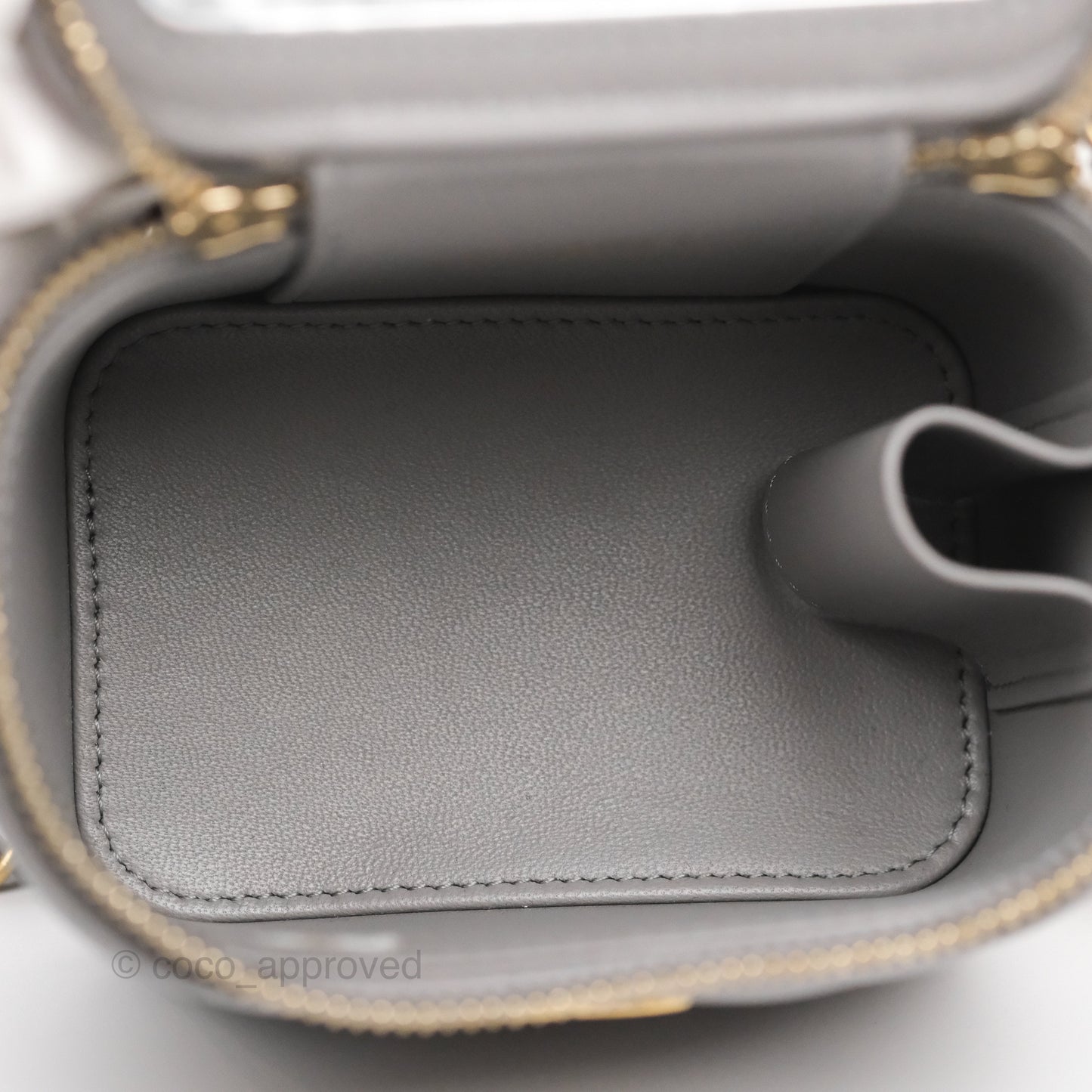 Chanel Mini Metal Top Handle Vanity With Chain Grey Lambskin Aged Gold Hardware