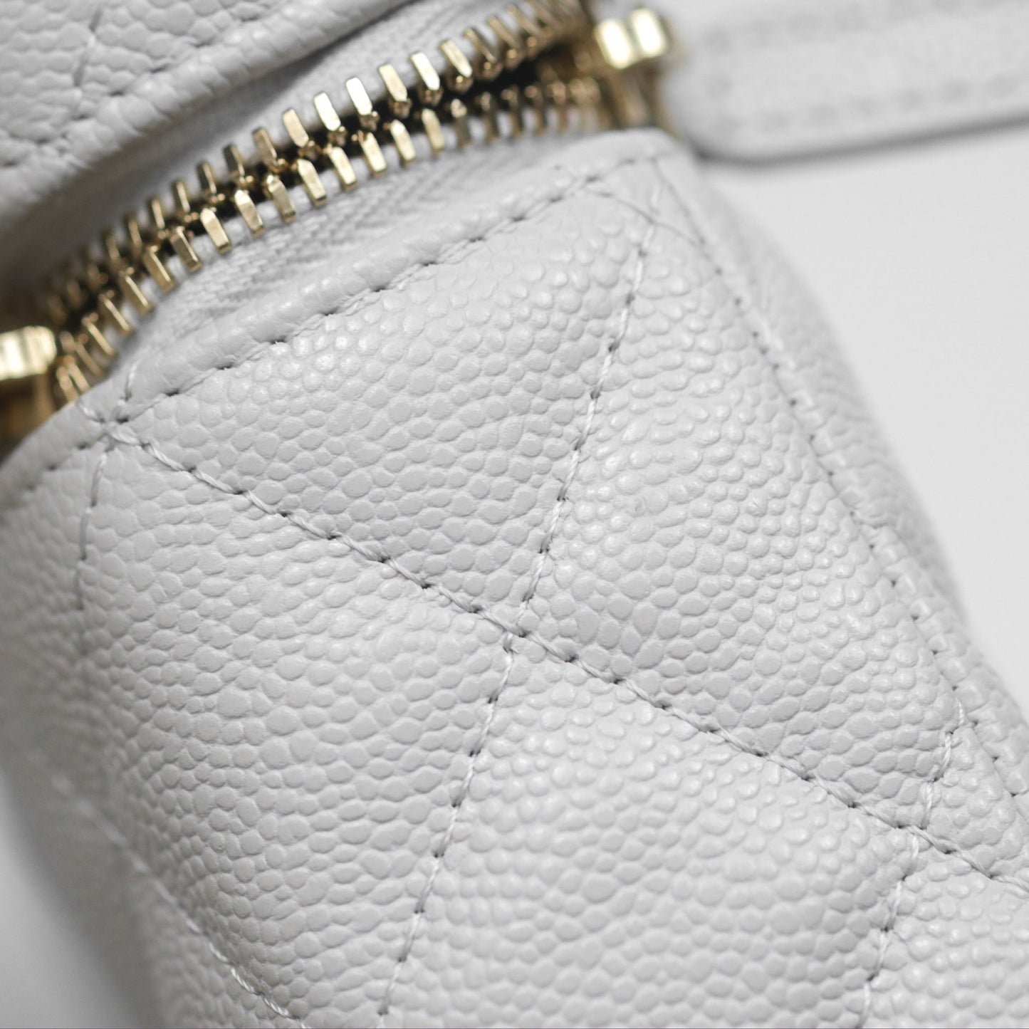 Chanel Top Handle Long Vanity with Chain Light Grey Caviar Gold Hardware