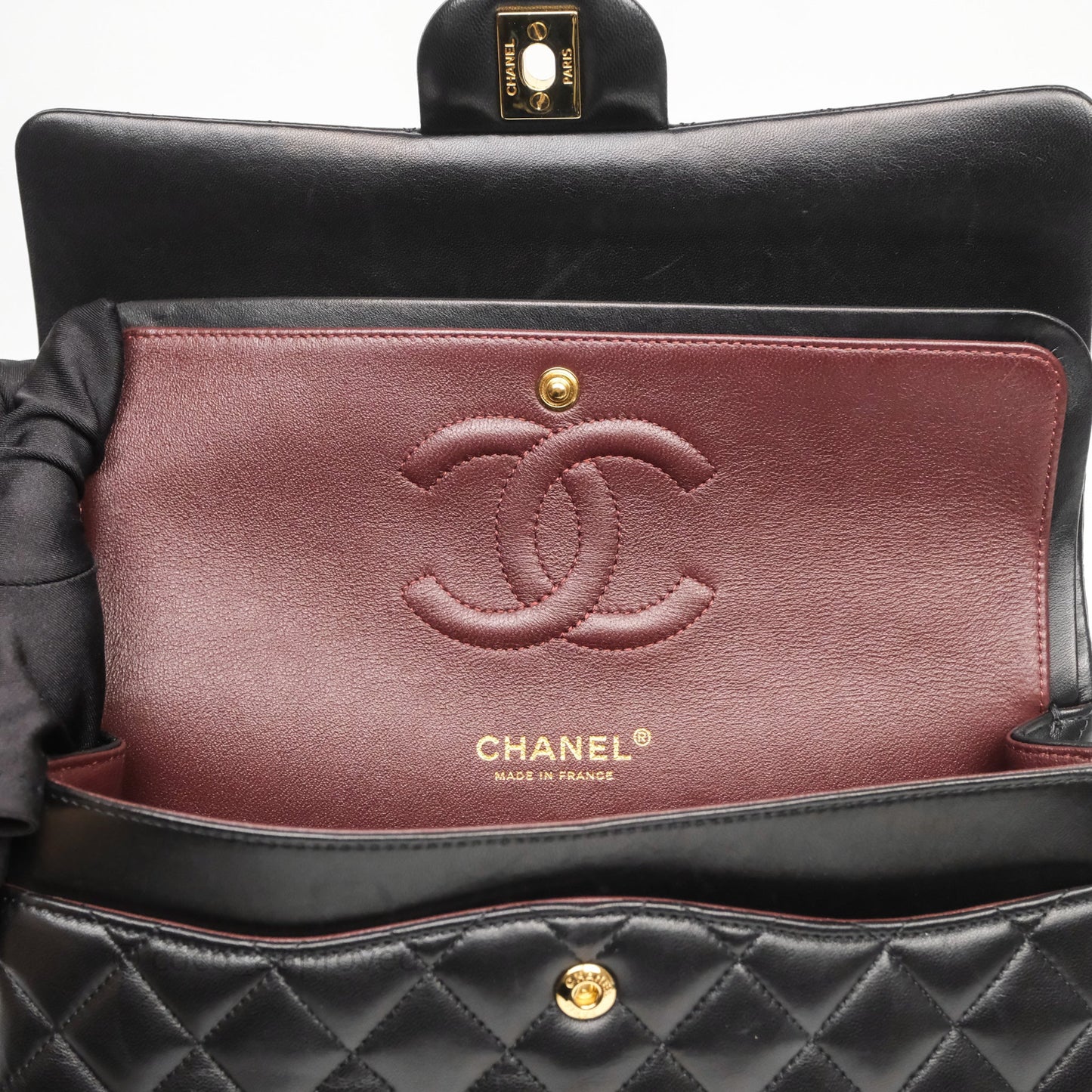 Chanel Classic M/L Medium Flap Quilted Black Lambskin Gold Hardware