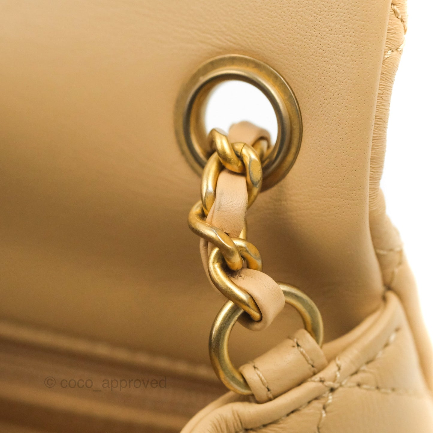 Chanel Mini Rectangular Pearl Crush Beige Lambskin Aged Gold Hardware