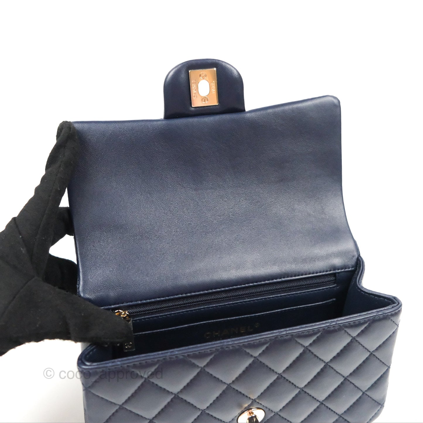 Chanel Top Handle Mini Rectangular Flap Bag Navy Lambskin Gold Hardware