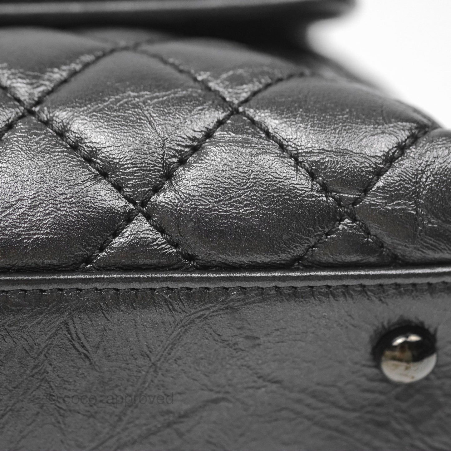 Chanel Medium Coco Handle Quilted Aged Calfskin Iridescent Dark Grey So Black Hardware