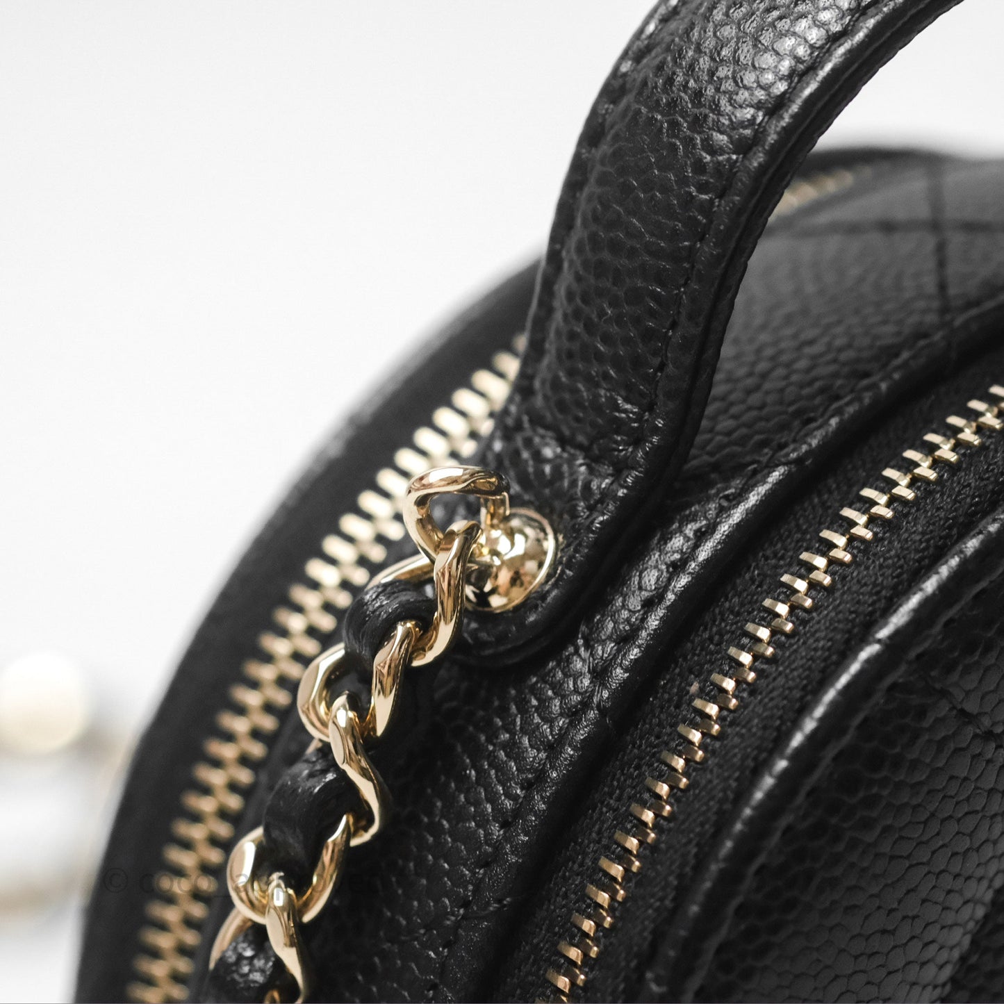 Chanel Mini Round Vanity Bag Handle With Care Black Caviar 22C