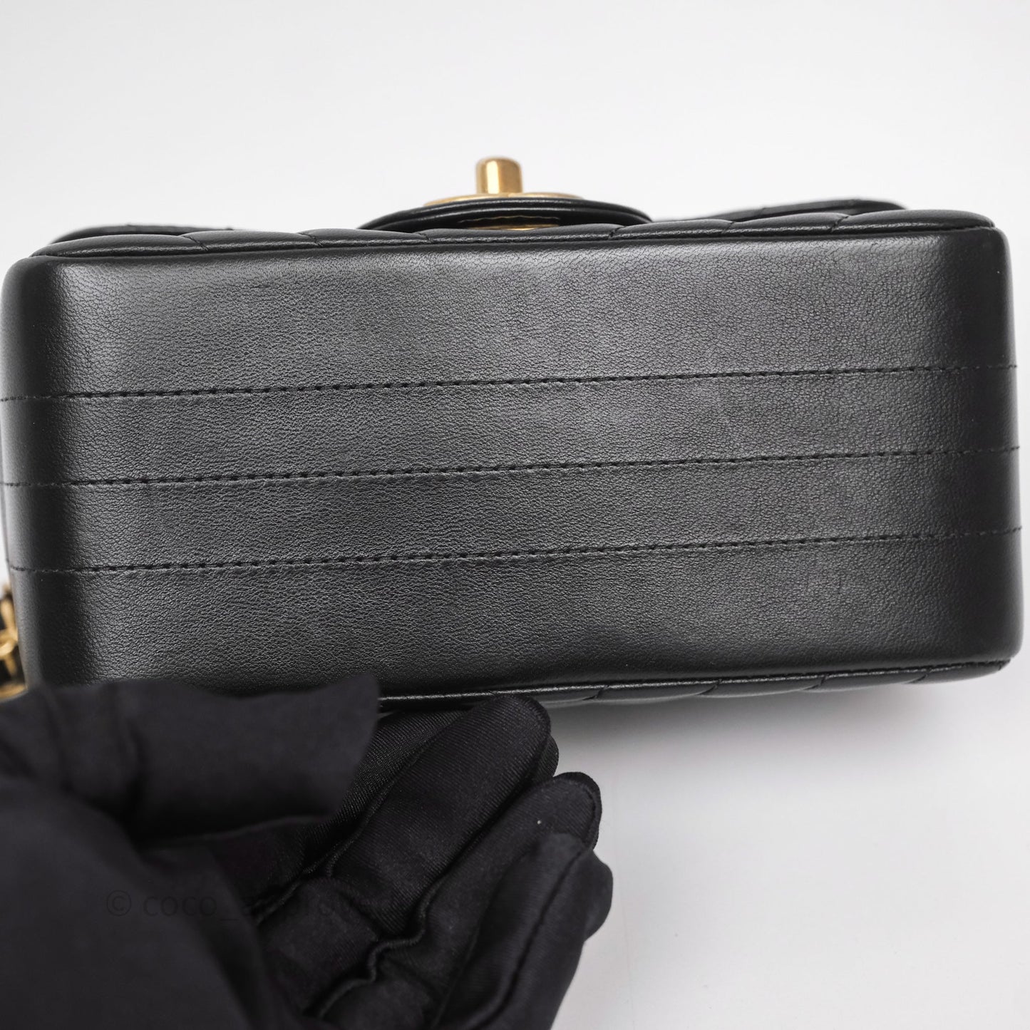 Chanel Mini Square Flap Chevron Black Lambskin Aged Gold Hardware