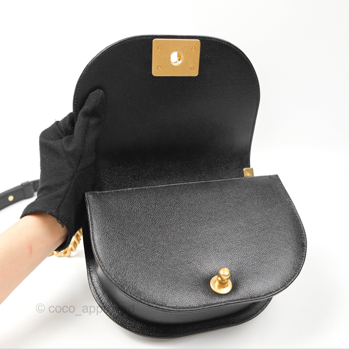 Chanel Boy Messenger Bag Black Caviar Aged Gold Hardware