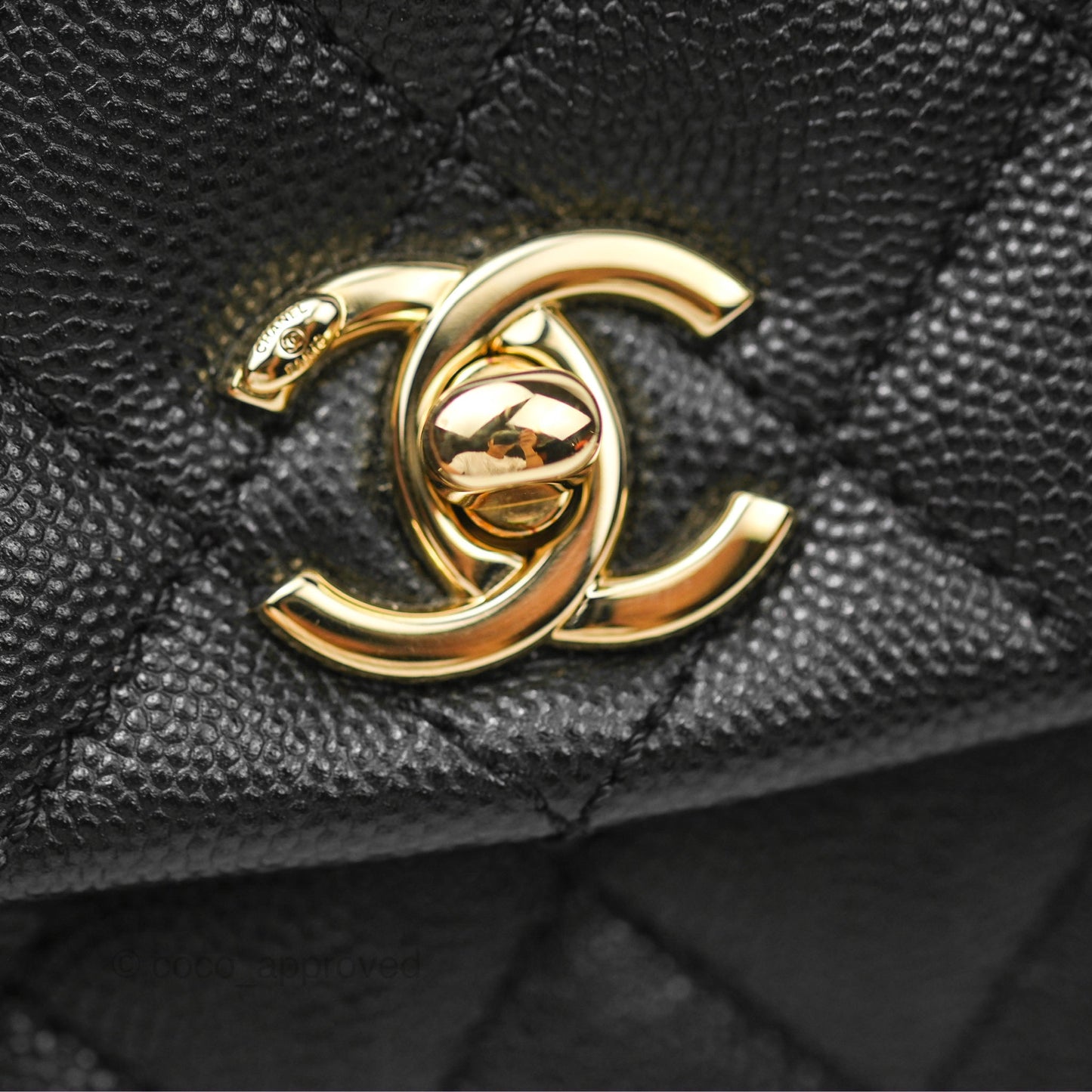 Chanel Small Quilted Coco Handle Black Caviar Gold Hardware