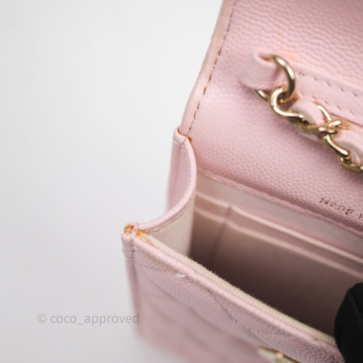 Chanel Quilted Crystal CC Pink Caviar Airpods Phone Case With Chain Light Gold Hardware