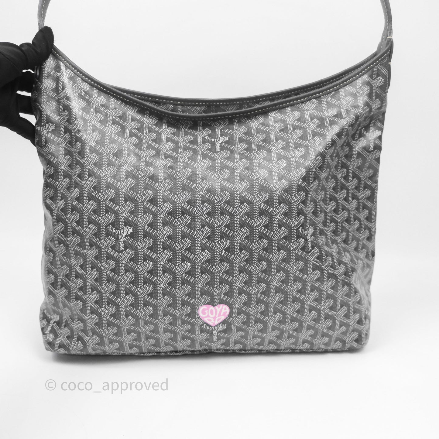 Goyard Bohème Hobo Bag Grey Goyardine Canvas Pink Heart