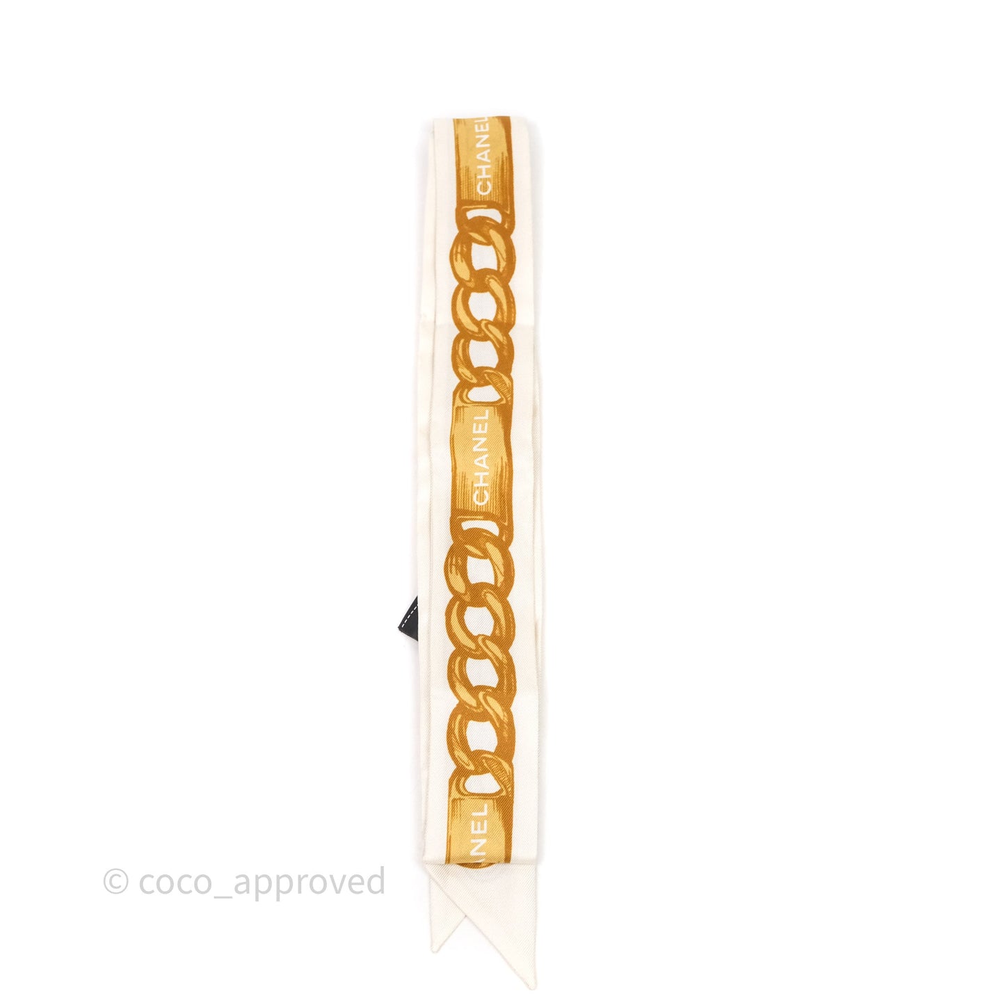 Chanel Slim Bandeau Silk Twilly Chain Pattern Ivory