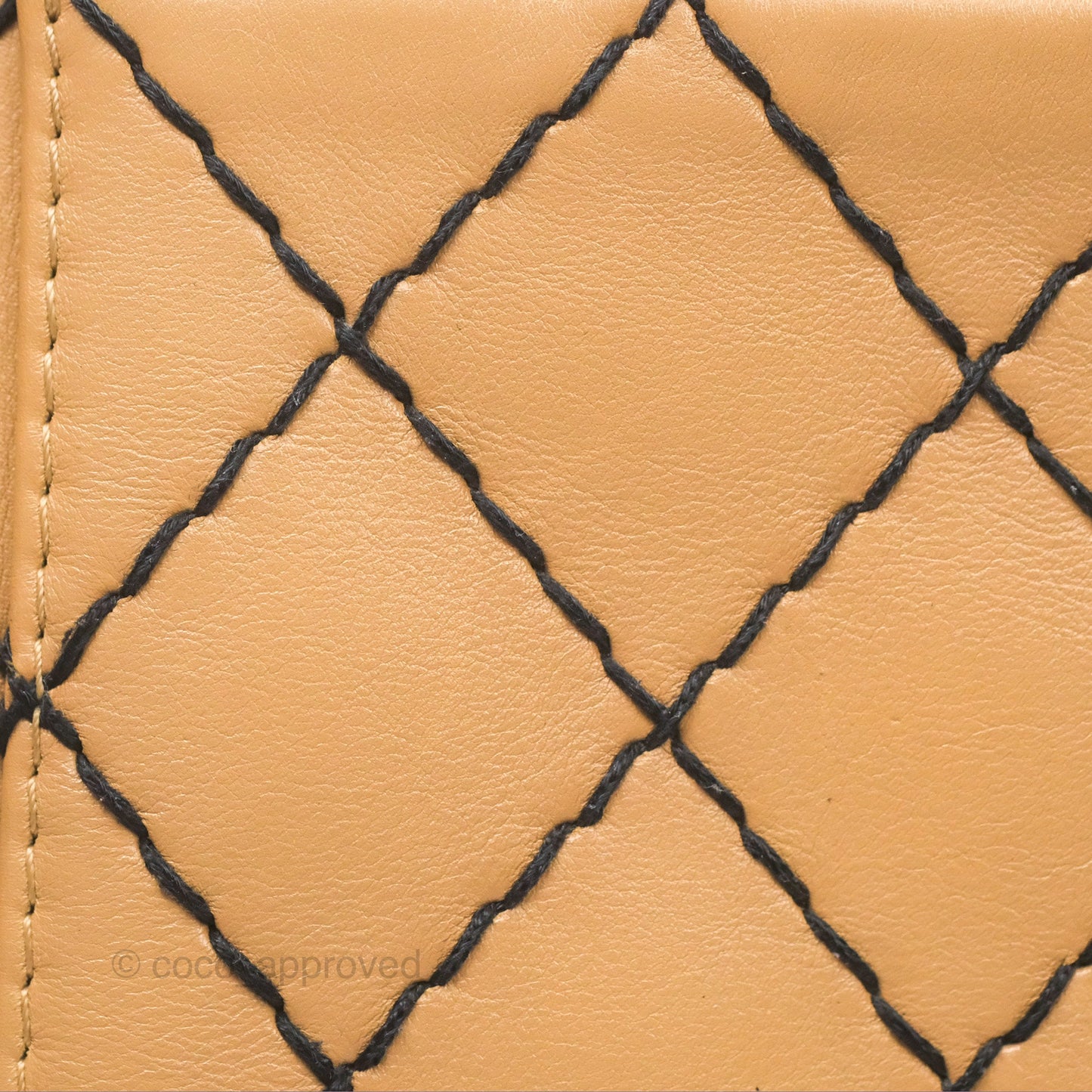 Chanel Contrast Stitch Surpique Bowler Bag Beige Calfskin Matte Black Hardware