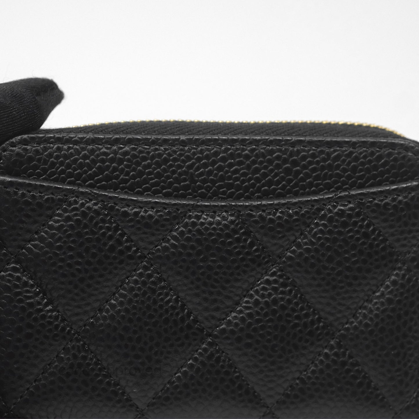 Chanel Quilted Zip Card Holder Black Caviar Gold Hardware