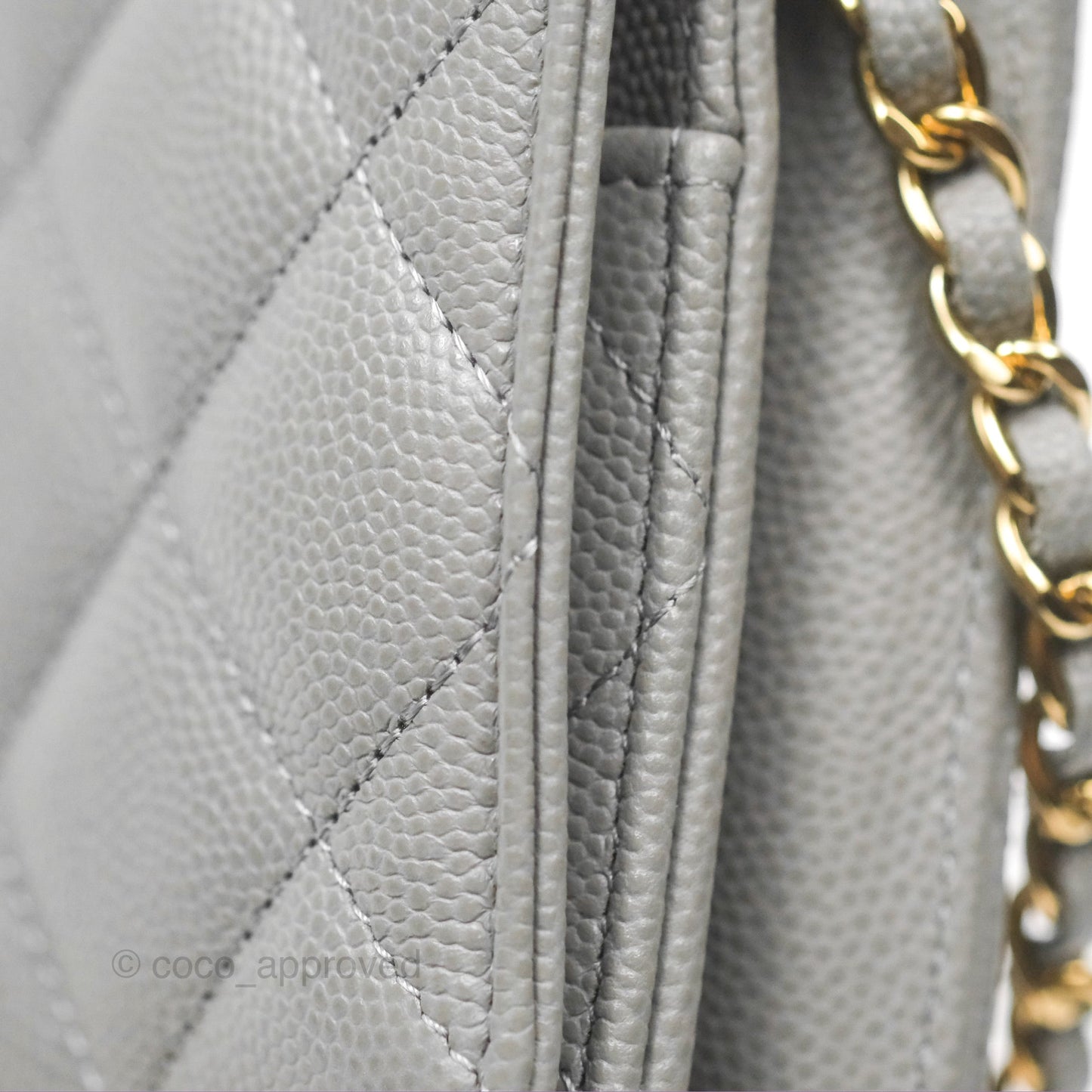 Chanel Classic Quilted Wallet On Chain WOC Grey Caviar Gold Hardware