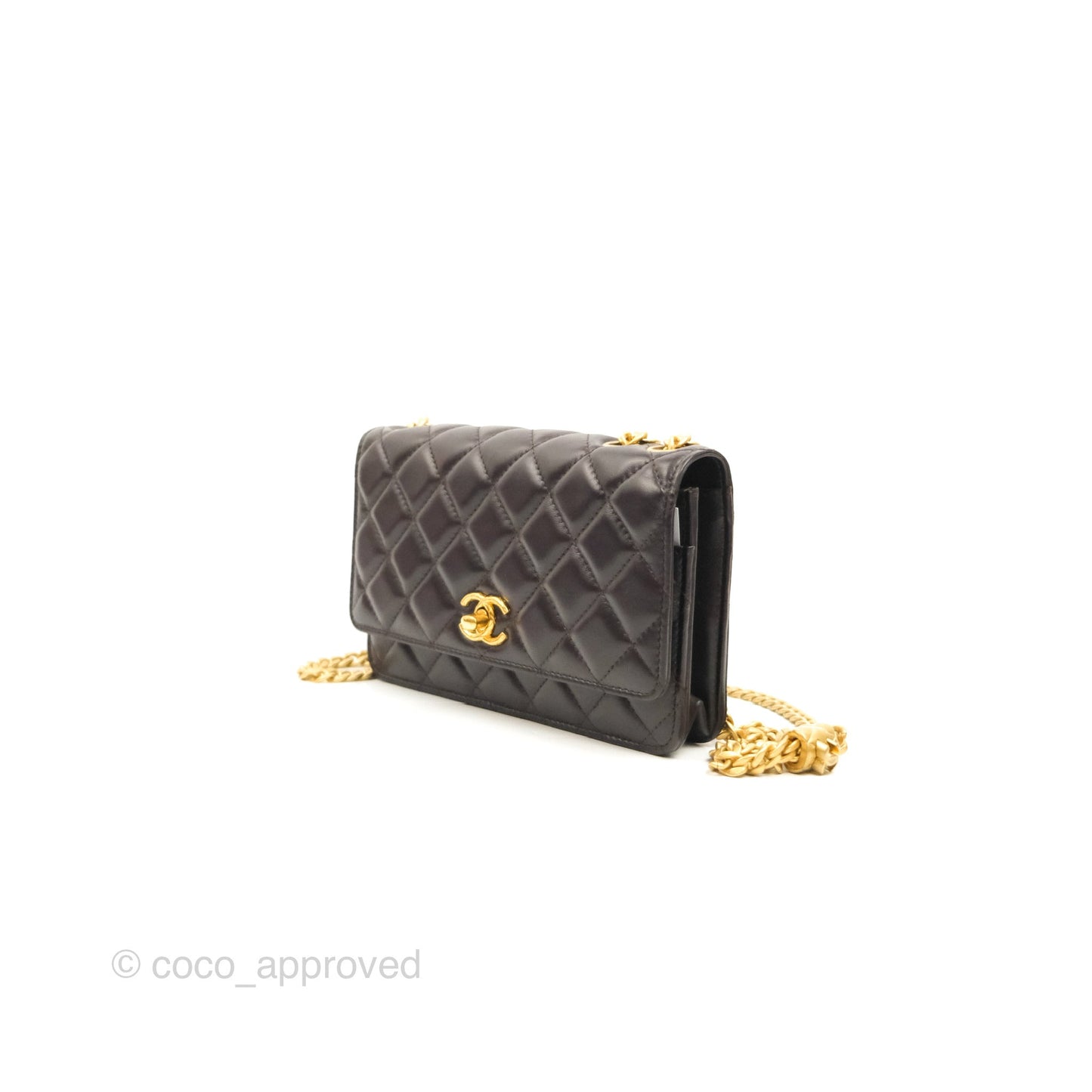 Chanel Quilted Wallet on Chain WOC Adjustable Chain Brown Lambskin Aged Gold Hardware 22K