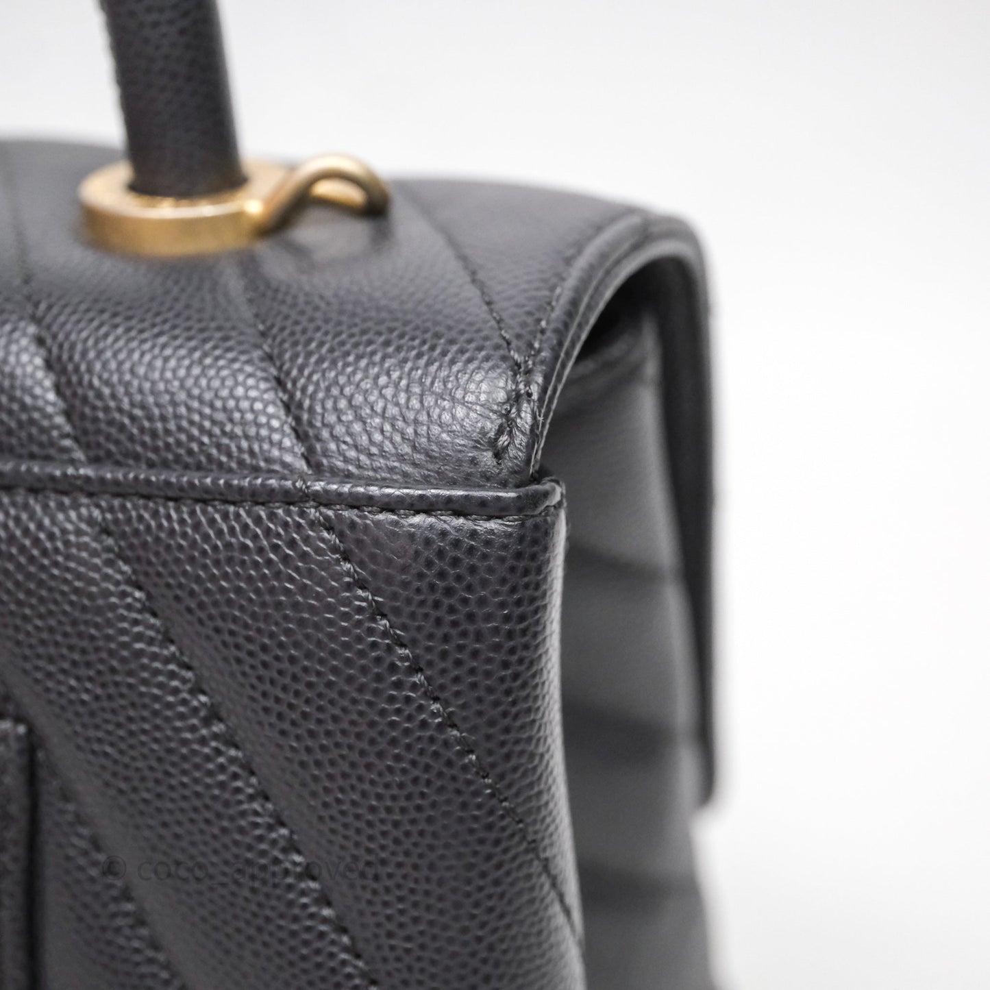 Chanel Medium Coco Handle Chevron Grey Bag Gold Hardware