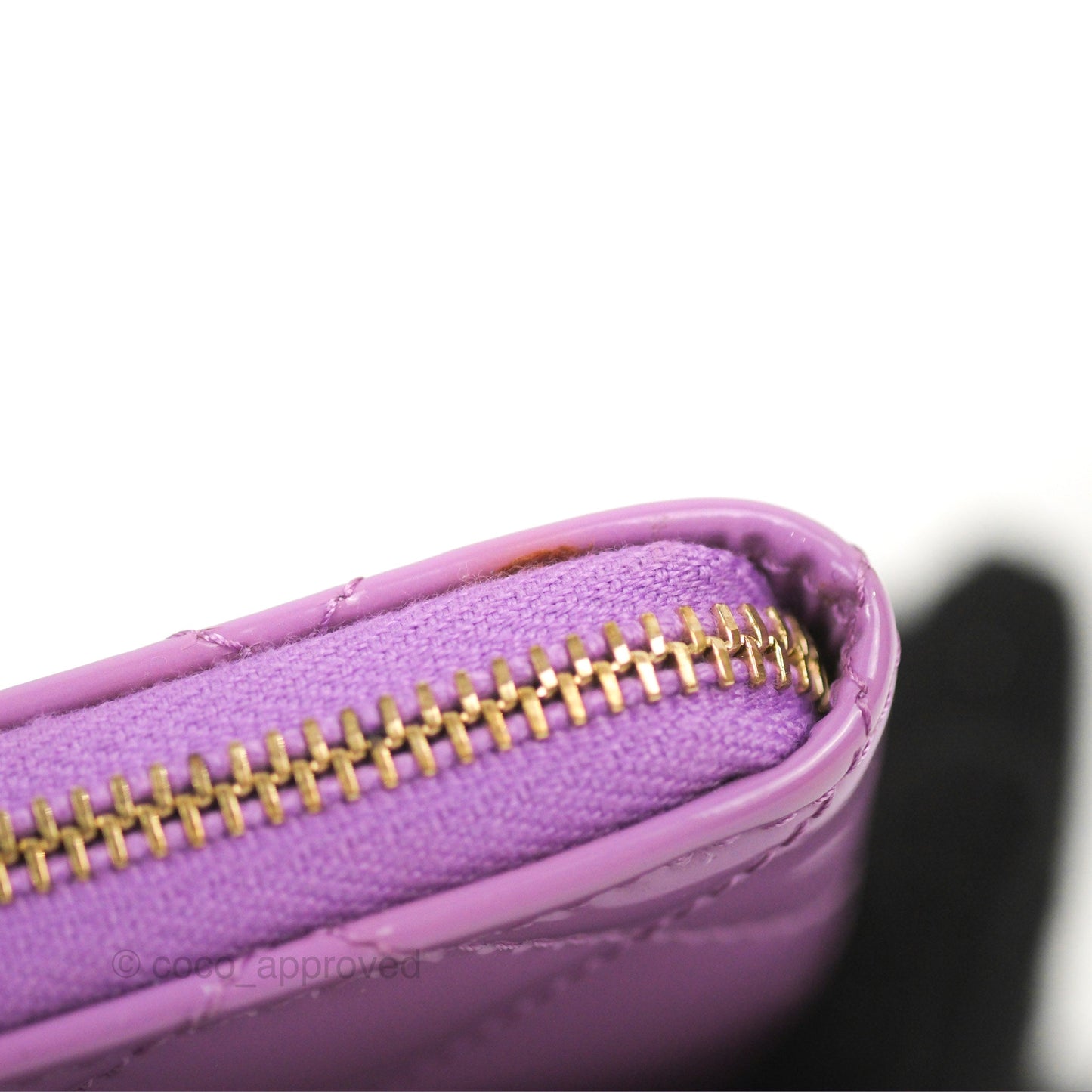 Chanel Classic Quilted Key Holder Purple Patent Gold Hardware