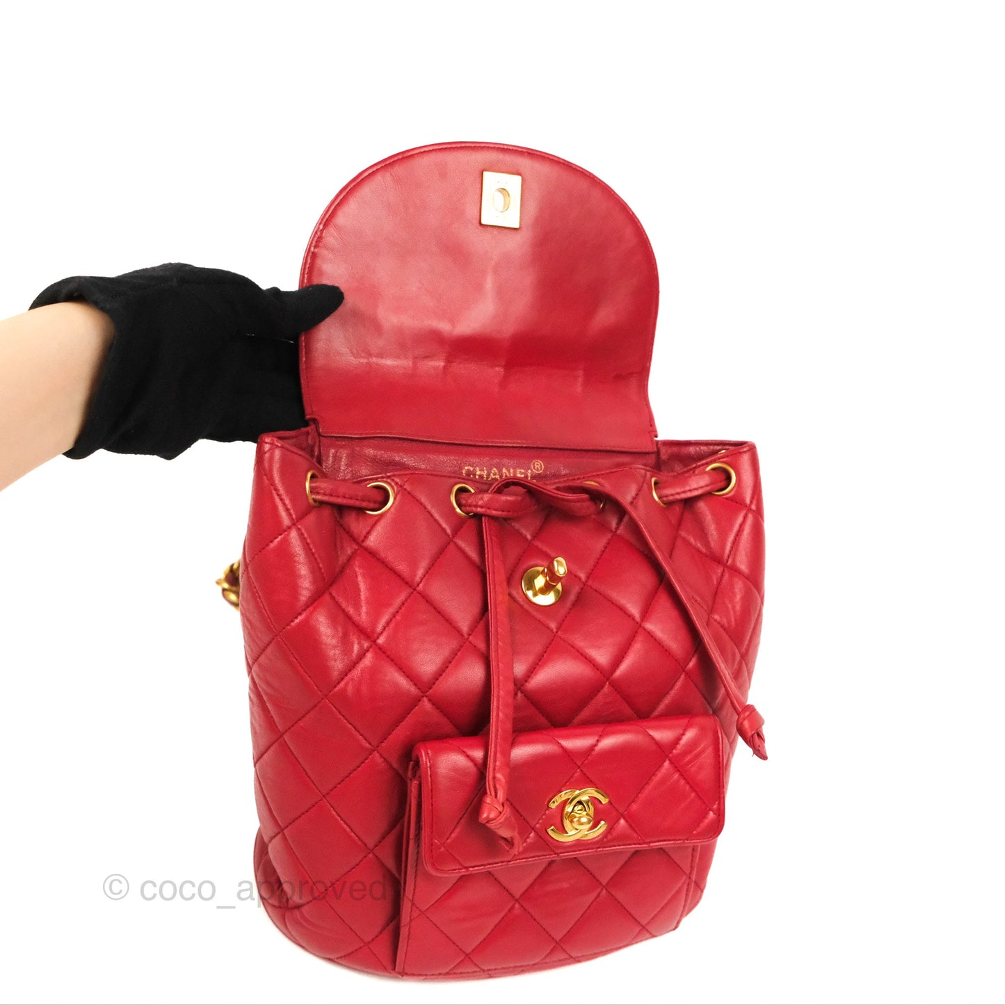 Chanel Vintage CC Duma Backpack Red Lambskin 24K Gold Hardware