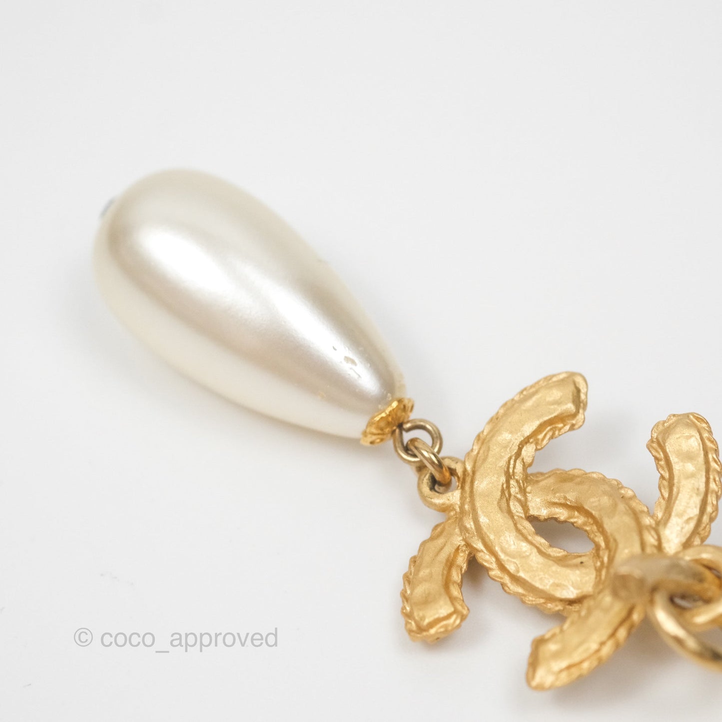 Chanel CC Crystal Pearl Drop Crystal Earrings Matte Gold Tone 20P