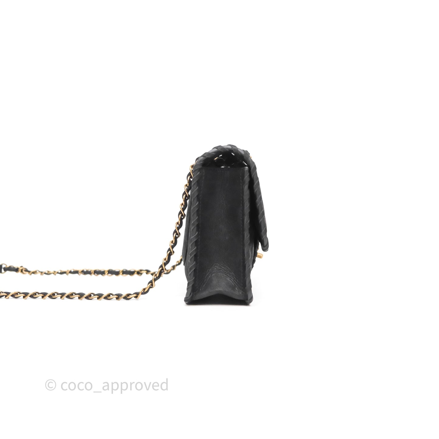 Chanel Braided Flap Bag Black Nubuck Aged Gold Hardware
