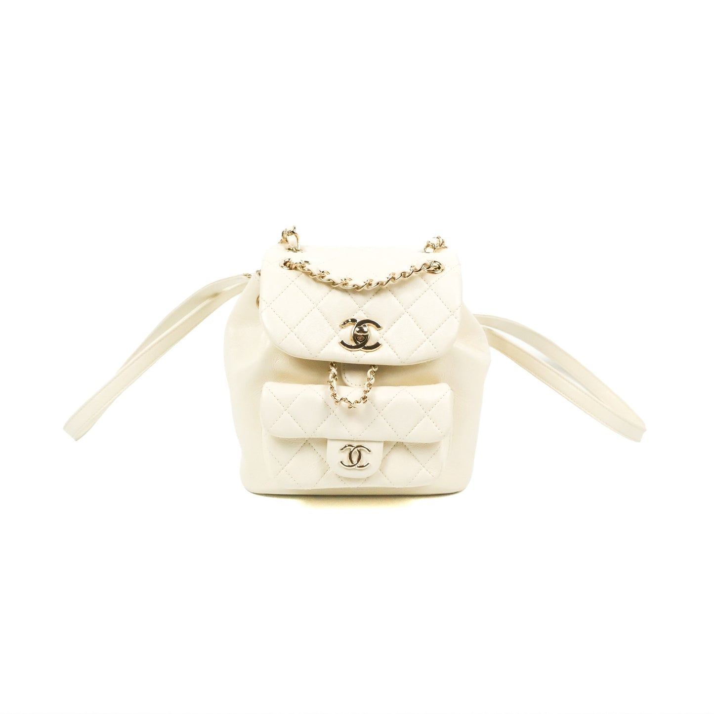 Chanel Quilted Small Duma Drawstring Backpack Ivory White Calfskin Gold Hardware