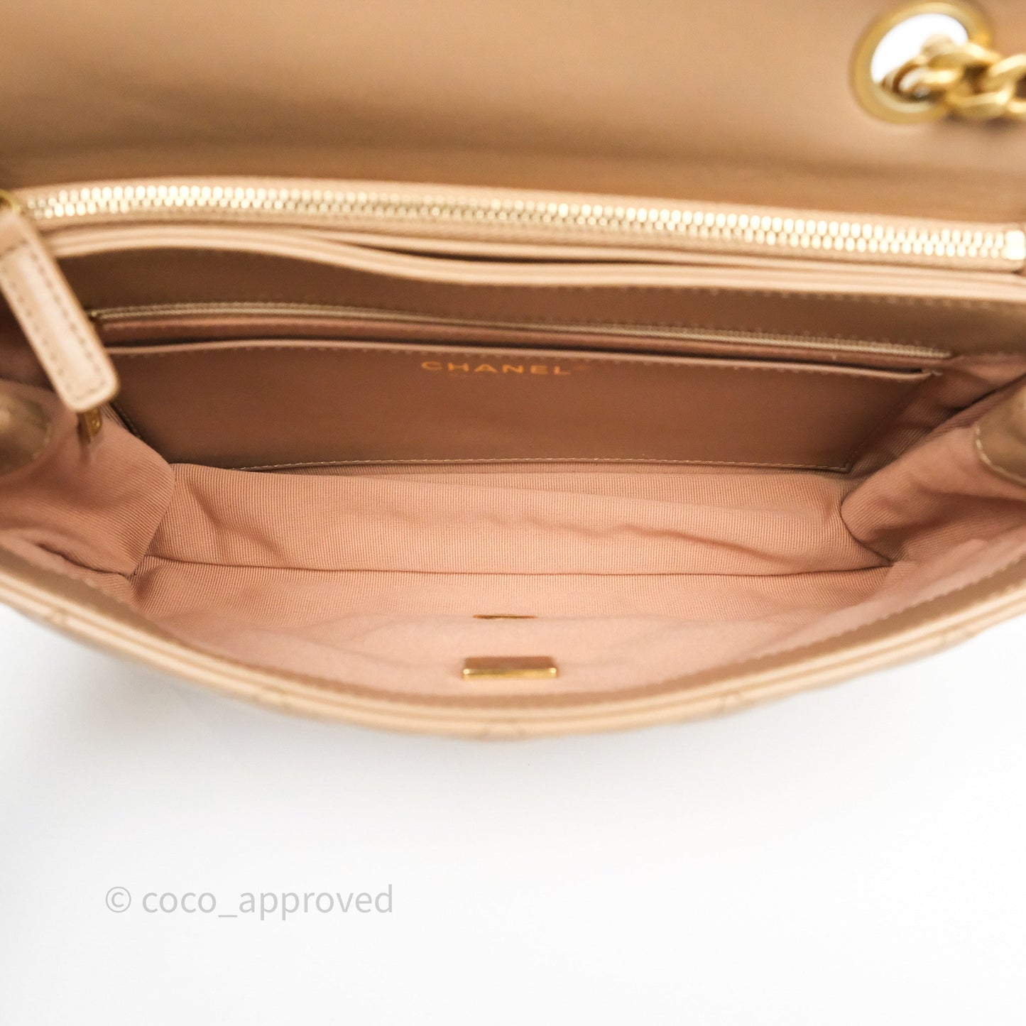 Chanel Medium All Slide Adjustable Chain Flap Bag Beige Lambskin Aged Gold Hardware