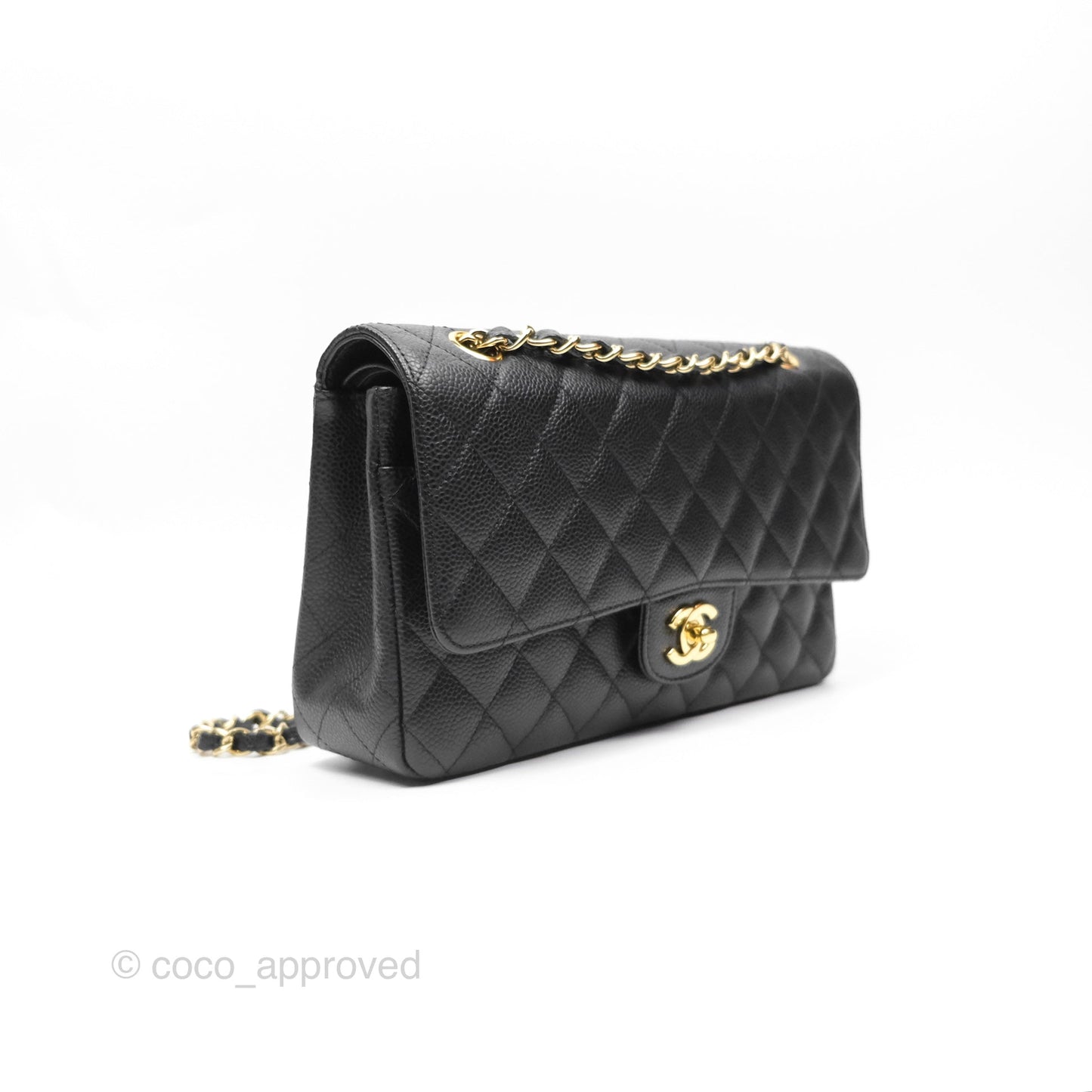 Chanel M/L Medium Classic Flap Quilted Black Caviar 24K Gold Hardware