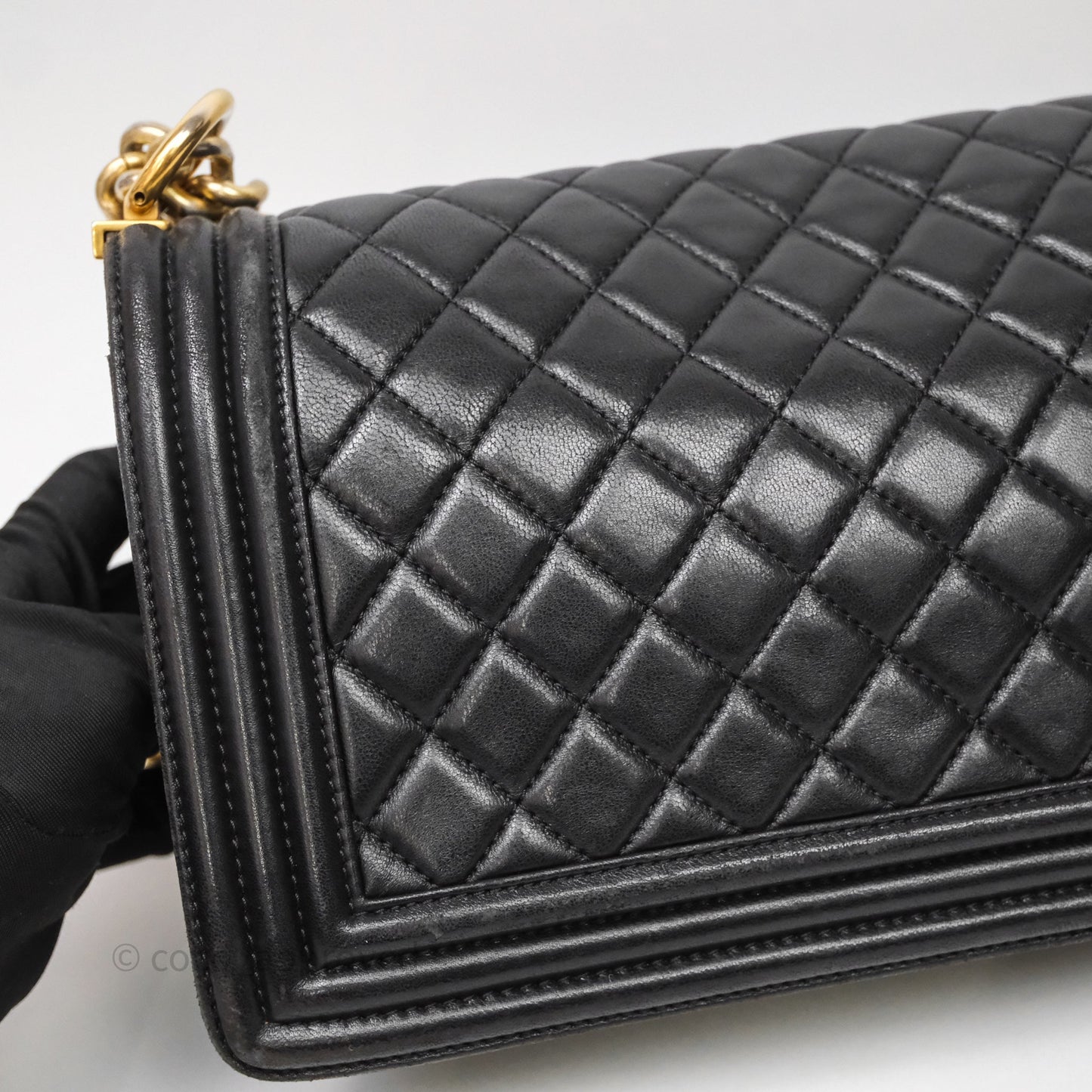 Chanel Medium Boy Quilted Black Lambskin Aged Gold Hardware