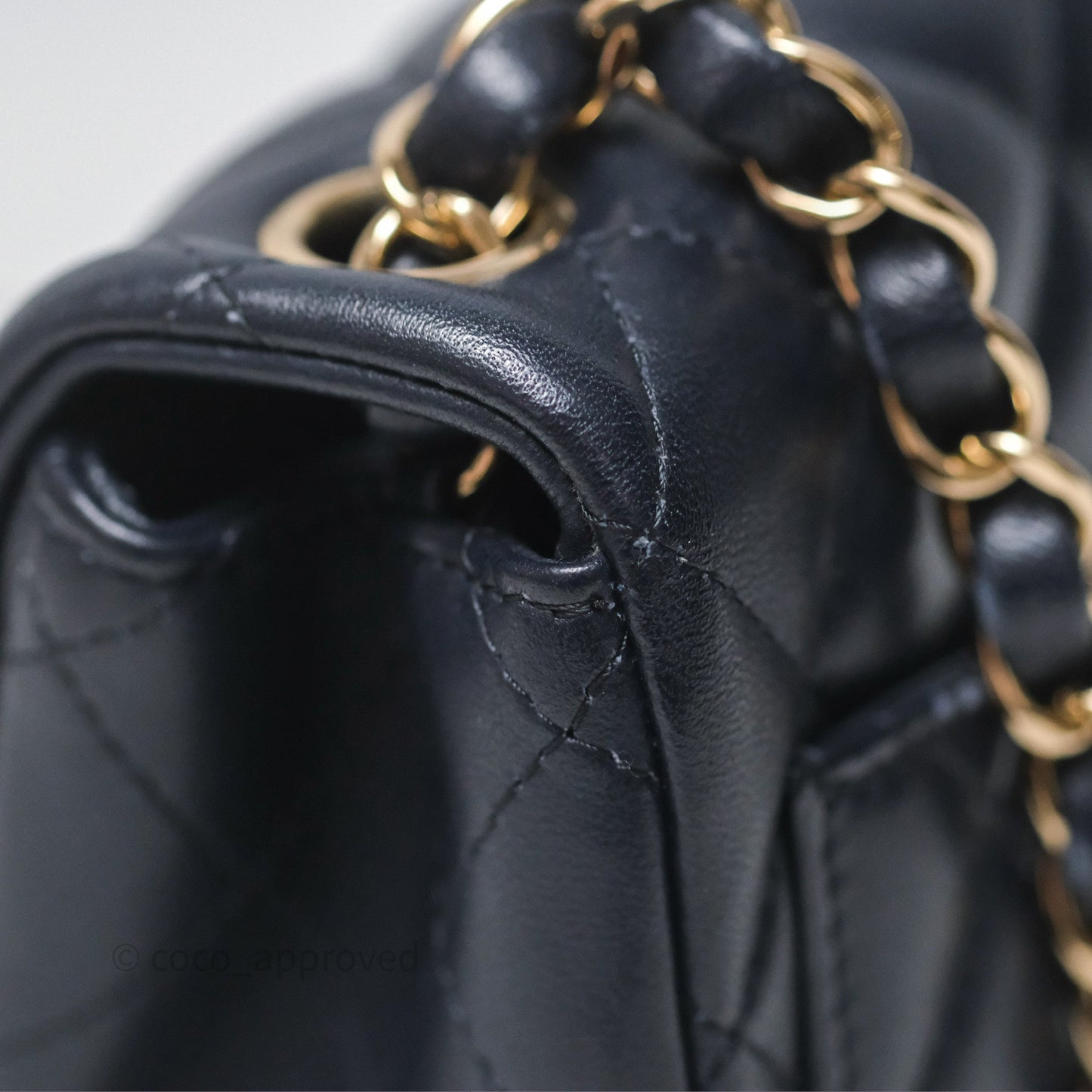 Chanel Mini Square Flap Quilted Navy Lambskin Gold Hardware