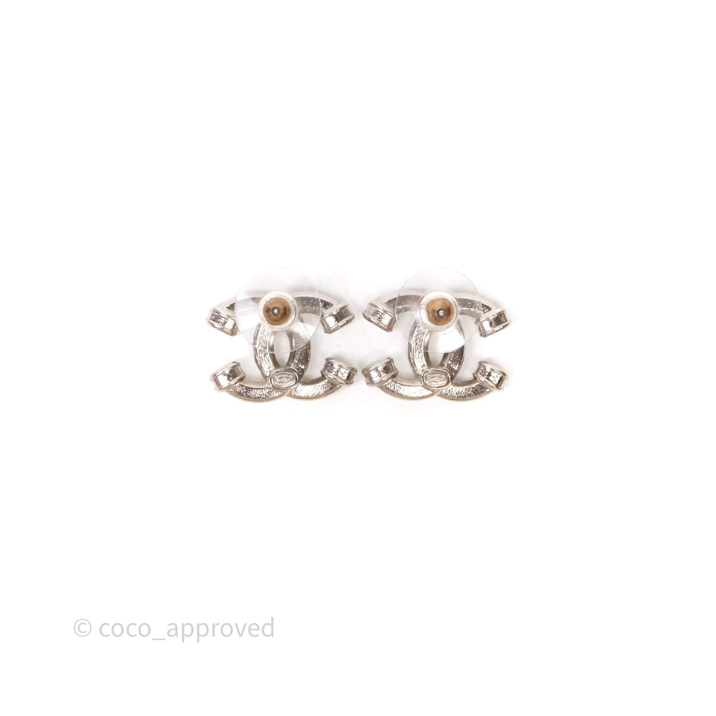 Chanel CC Crystals Earrings Silver Tone 23P