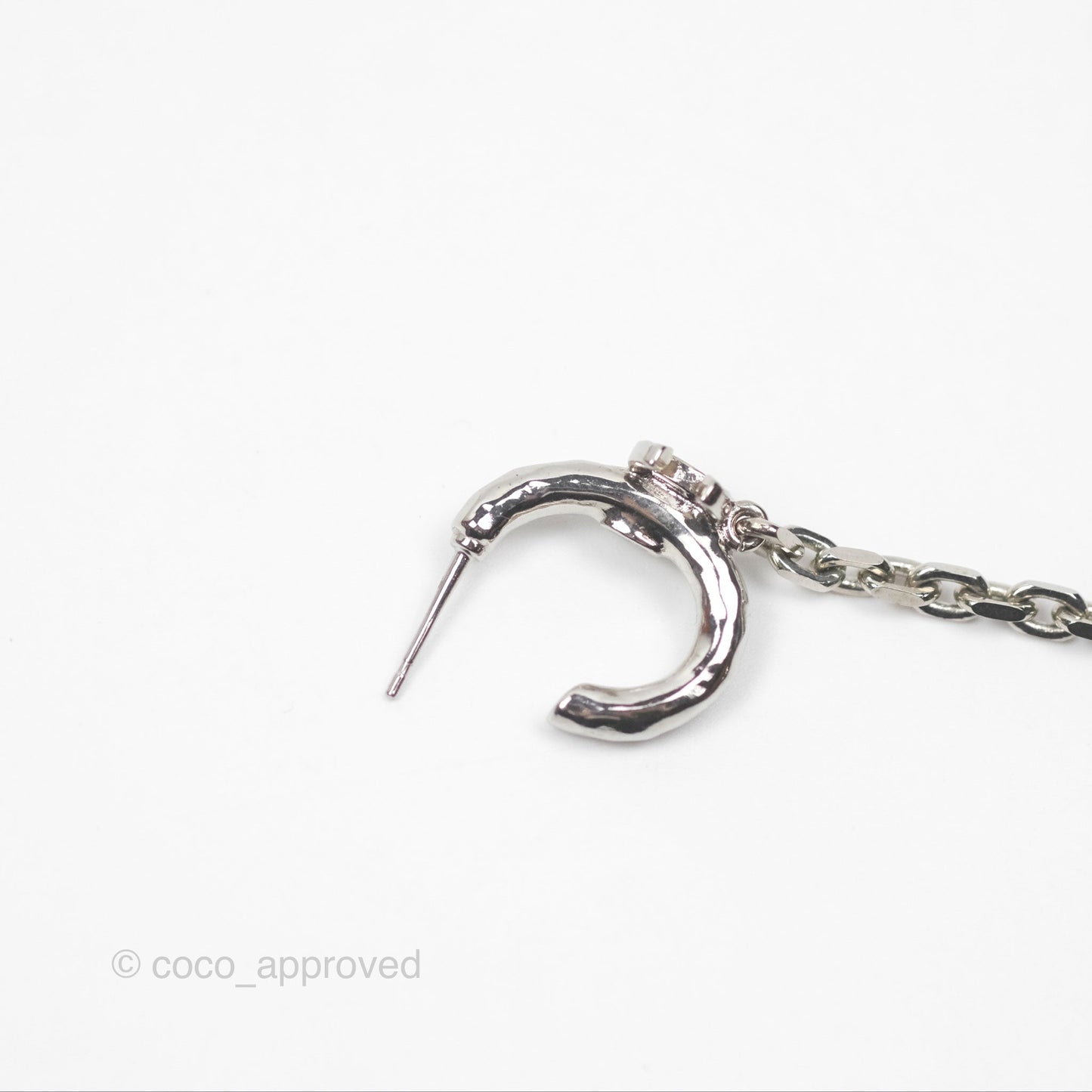 Chanel Crystal CC Chain Earrings Ear Cuff Silver Tone 22A