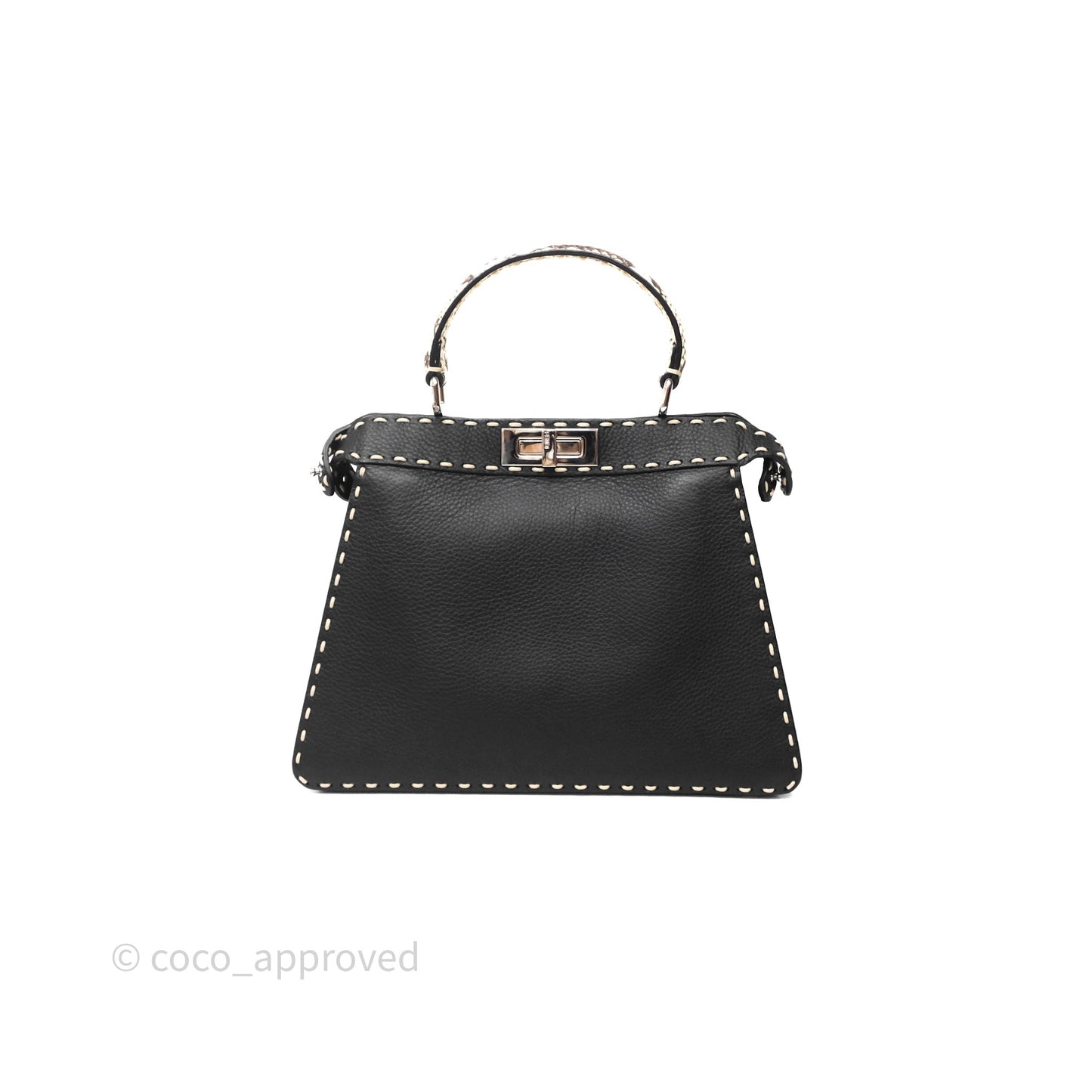 Fendi Peekaboo ISeeU Python Handle Handbag Black Calfskin Silver Hardware