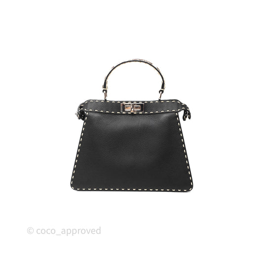 Fendi Peekaboo ISeeU Python Handle Handbag Black Calfskin Silver Hardware
