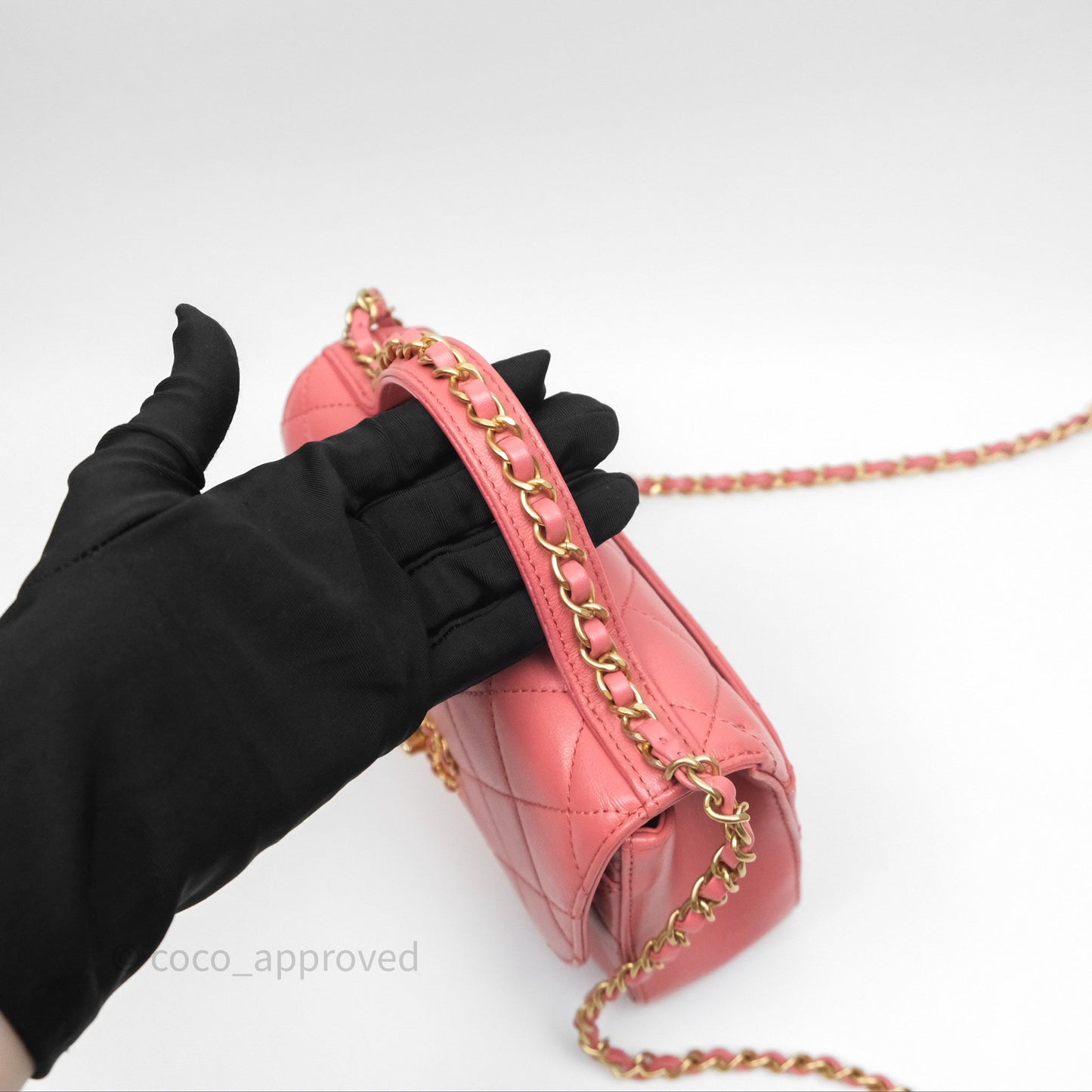 Chanel Quilted Small Chain Infinity Handle Bag Pink Lambskin Aged Gold Hardware