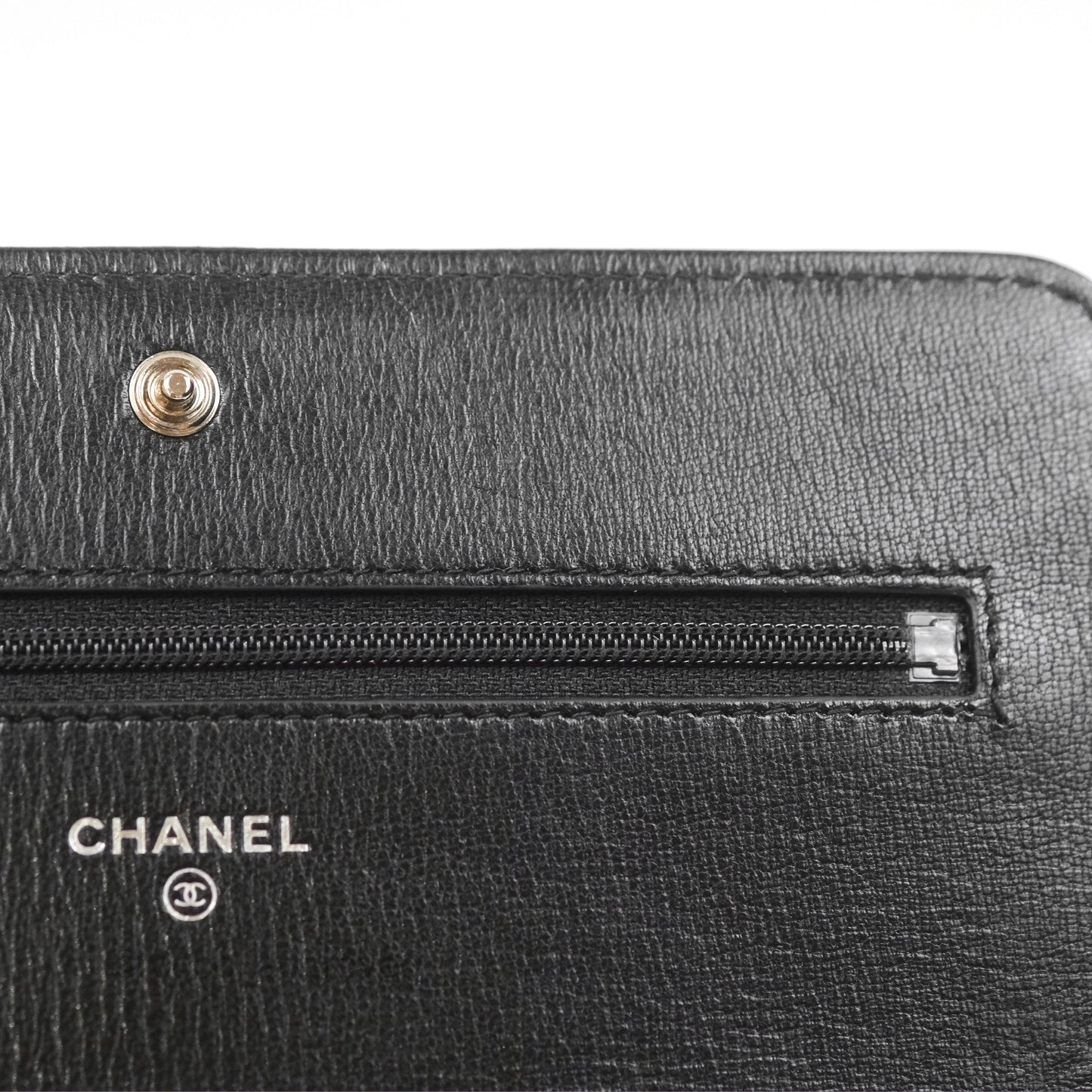 Chanel Diamond CC Wallet On Chain WOC Black Goatskin Silver Hardware