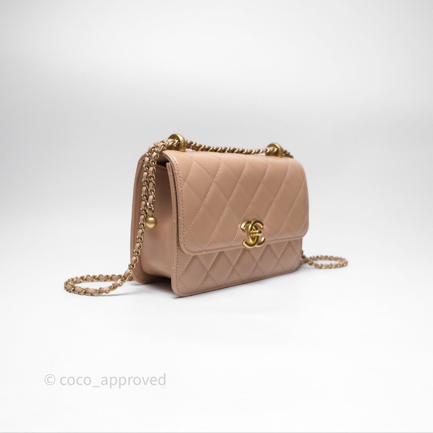 Chanel Quilted Small Perfect Fit Adjustable Beige Calfskin Gold Hardware 21A