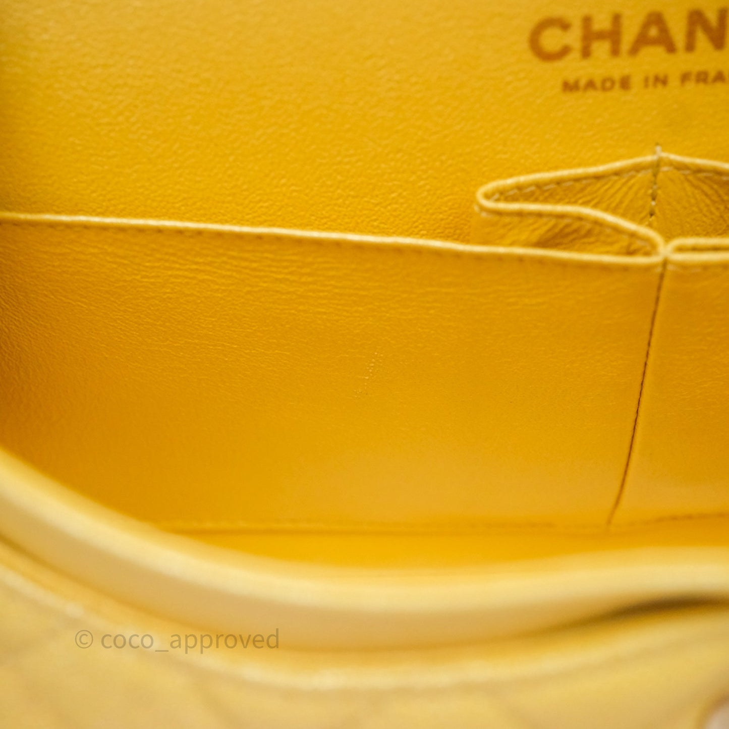 Chanel Small Classic Quilted Flap Iridescent Yellow Caviar Gold Hardware