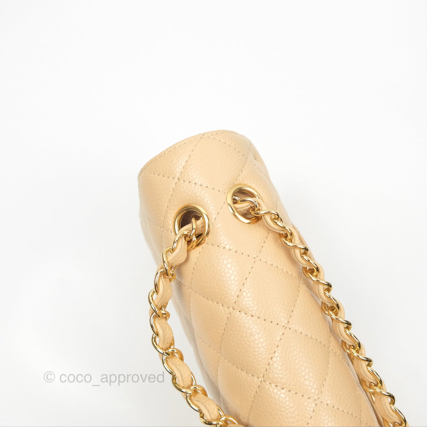 Chanel Classic M/L Medium Flap Quilted Beige Caviar Gold Hardware