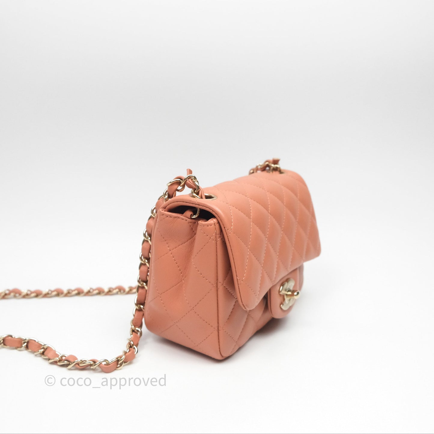 Chanel Mini Square Flap Quilted Dark Beige Lambskin Gold Hardware