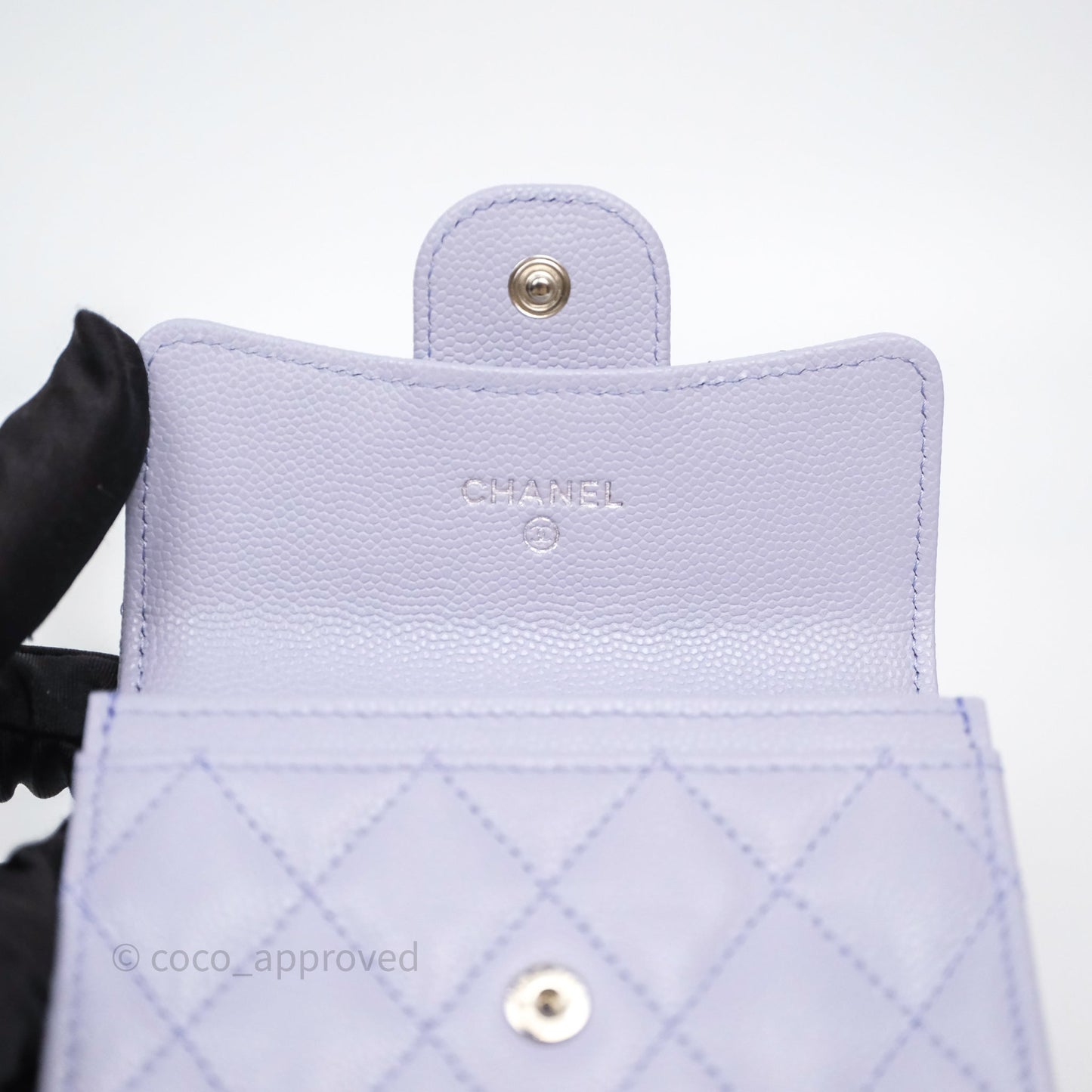 Chanel Quilted Flap Card Holder Lilac Caviar Silver Hardware