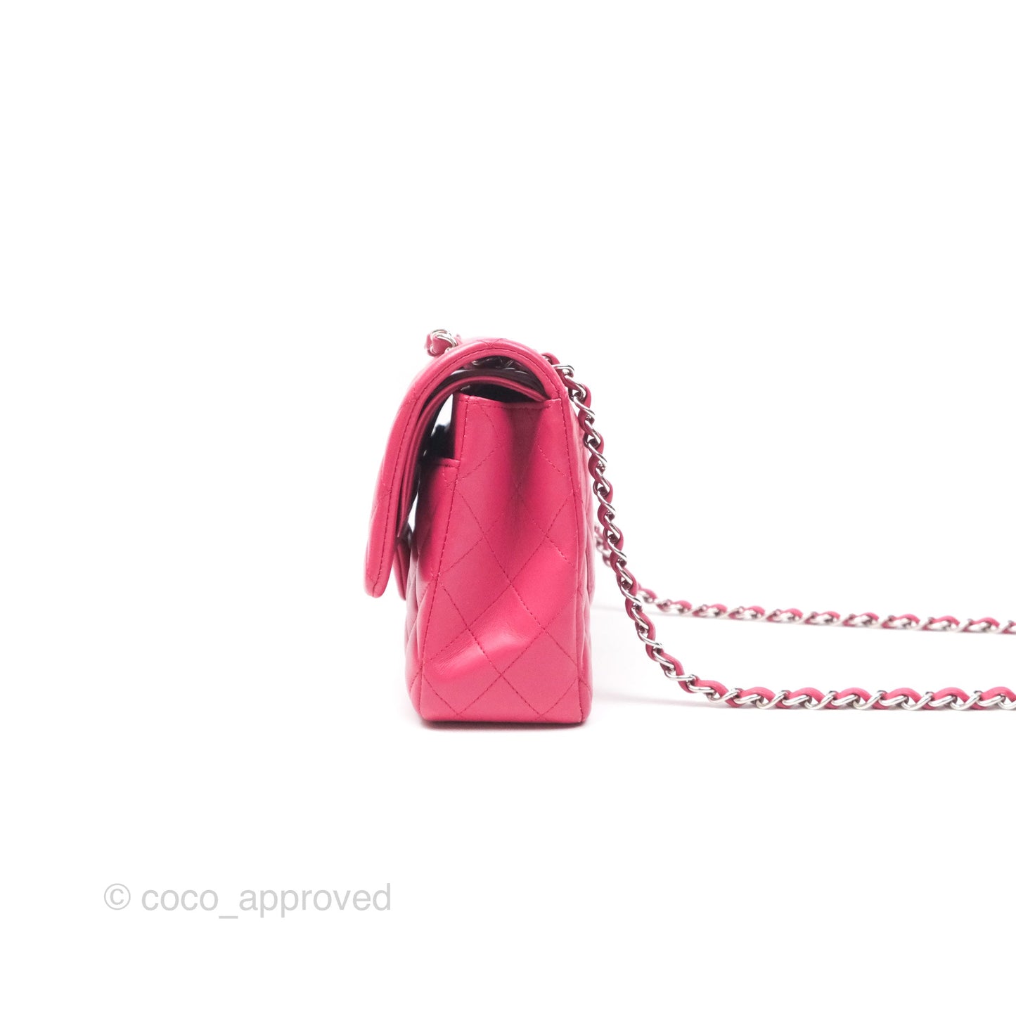 Chanel Classic M/L Medium Flap Quilted Dark Pink Lambskin Silver Hardware