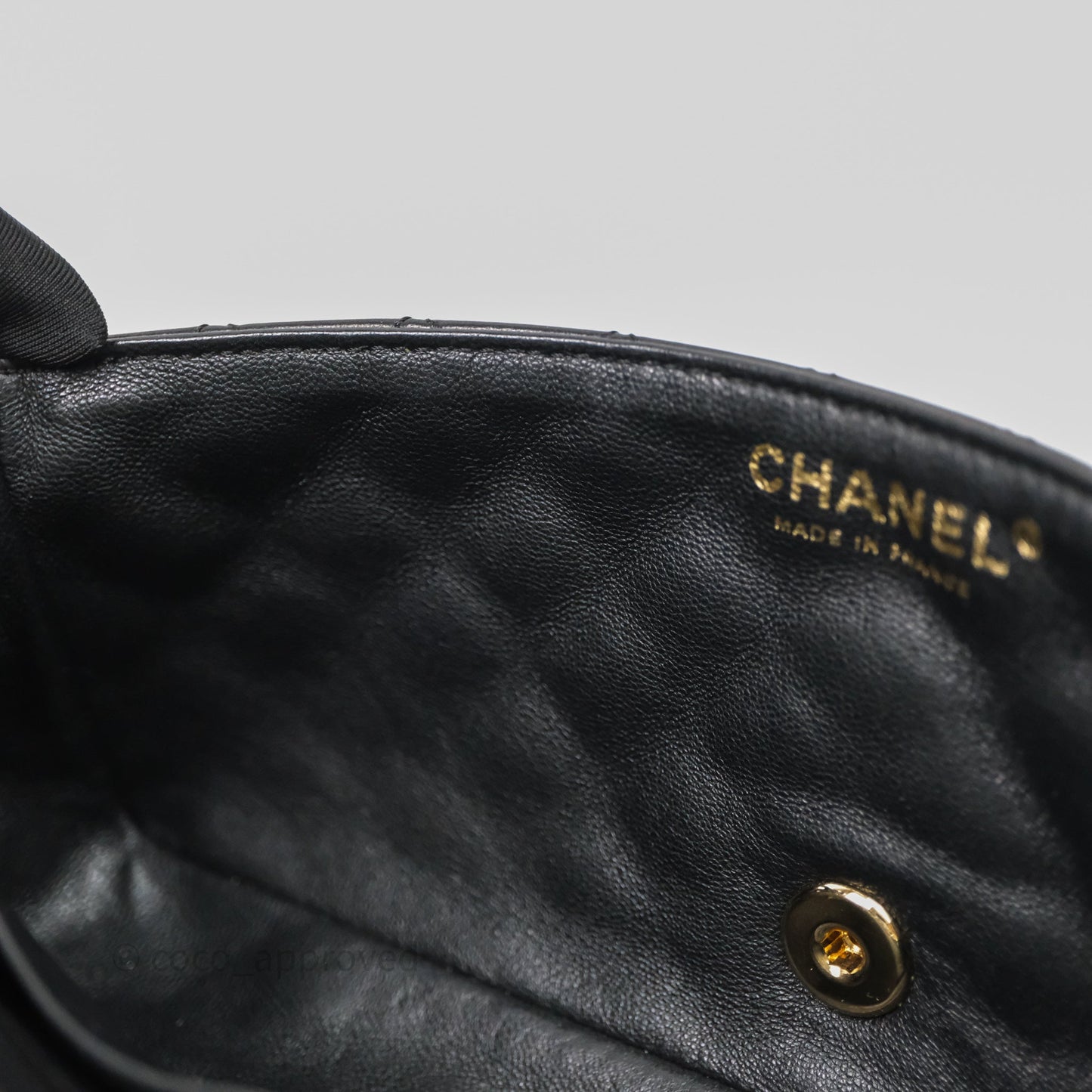 Chanel Quilted East West With Charm Flap Bag Lambskin Black Gold Hardware