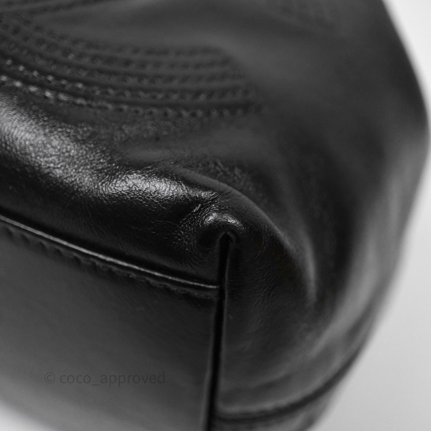 Chanel Vintage CC Drawstring Bag Black Calfskin Silver Hardware