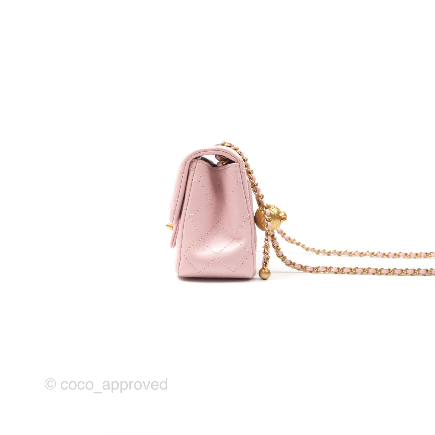Chanel Pearl Crush Mini Square Quilted Light Pink Lambskin Aged Gold Hardware