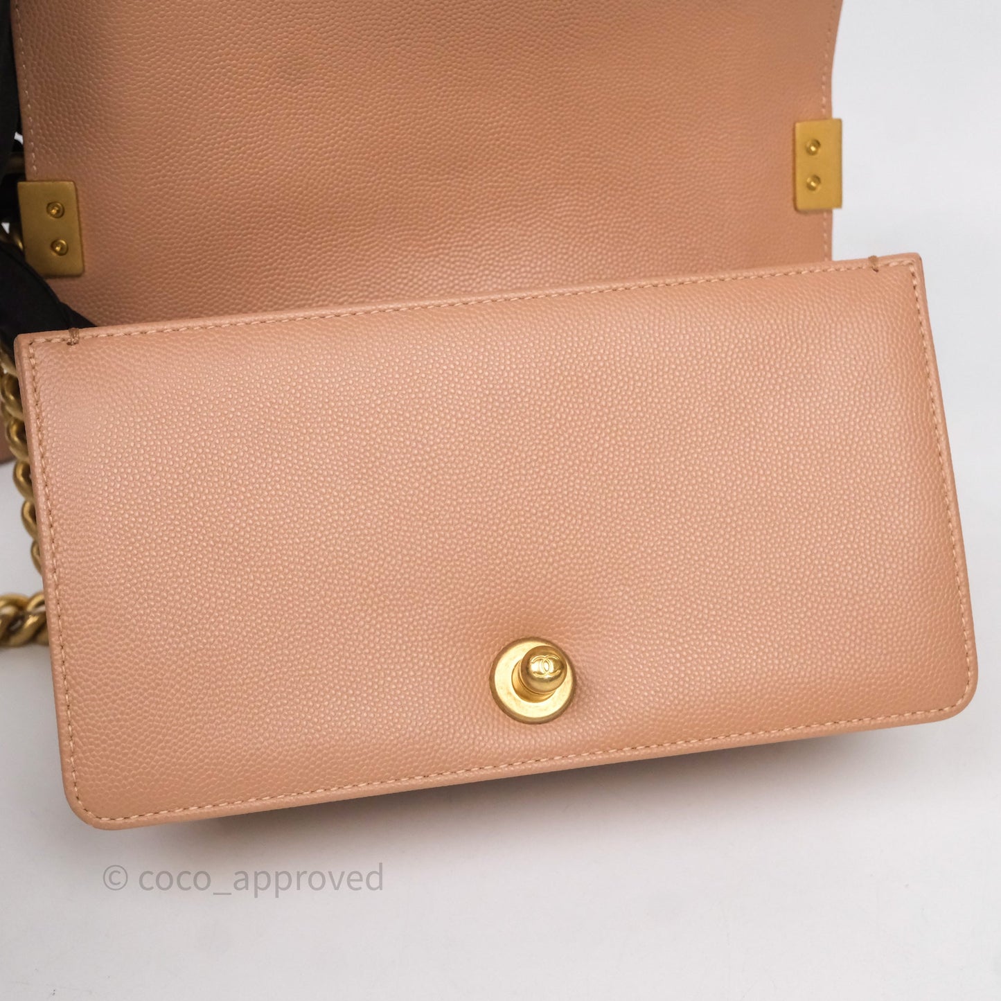 Chanel Small Boy Caviar Beige Pink Bag Aged Gold Hardware