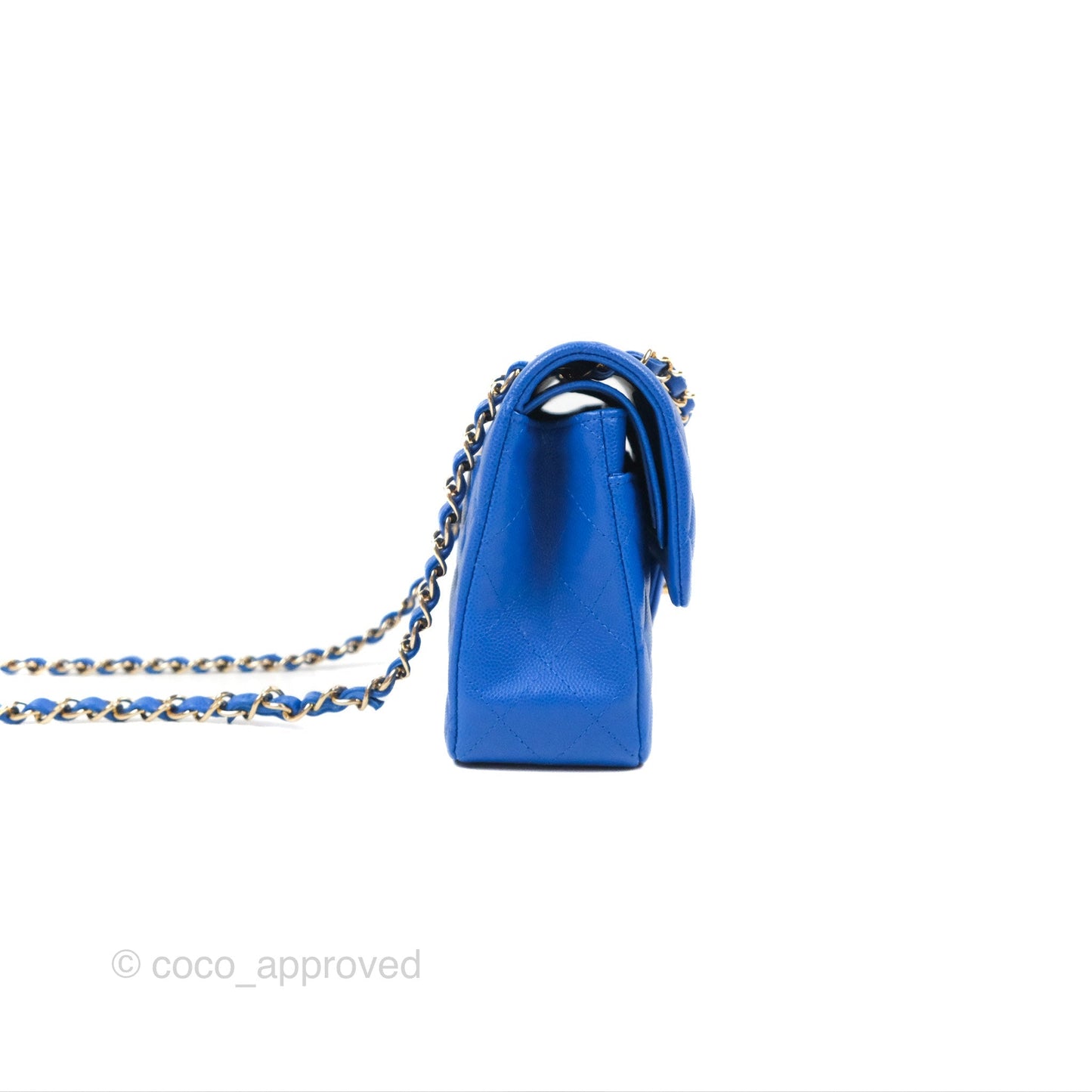 Chanel Small Classic Quilted Flap Blue Caviar Gold Hardware