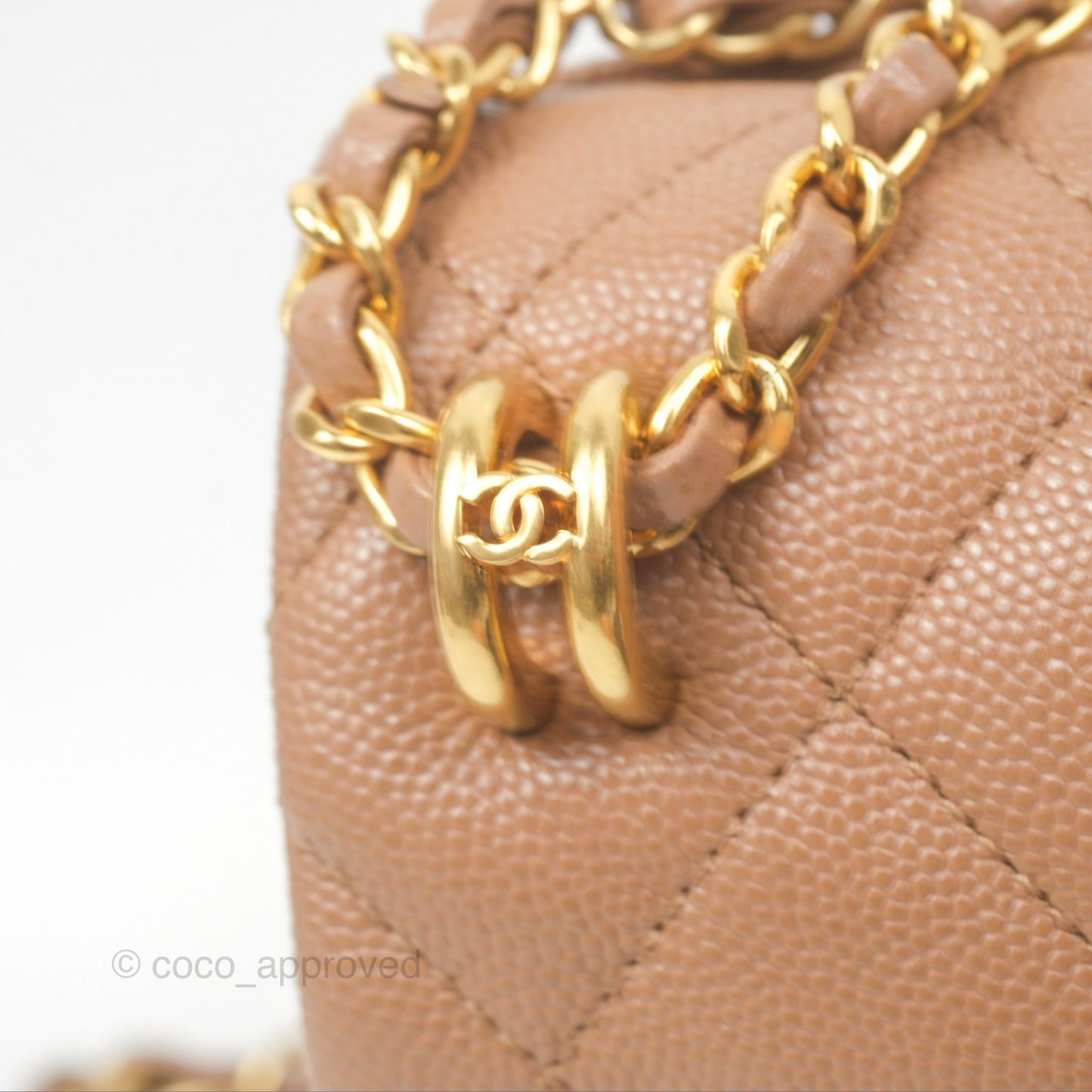 Chanel Coco First CC Chain Flap Bag Dark Beige Caviar Aged Gold Hardware