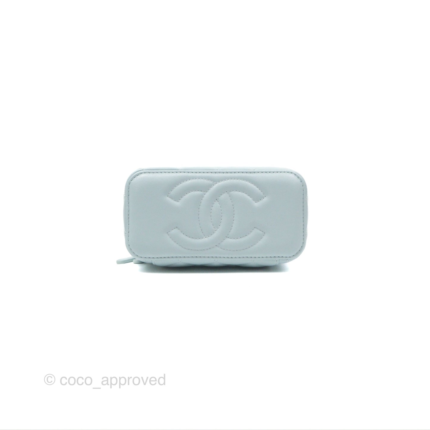 Chanel Vanity Rectangular Logo Crystal Top Handle Light Blue Lambskin Gold Hardware