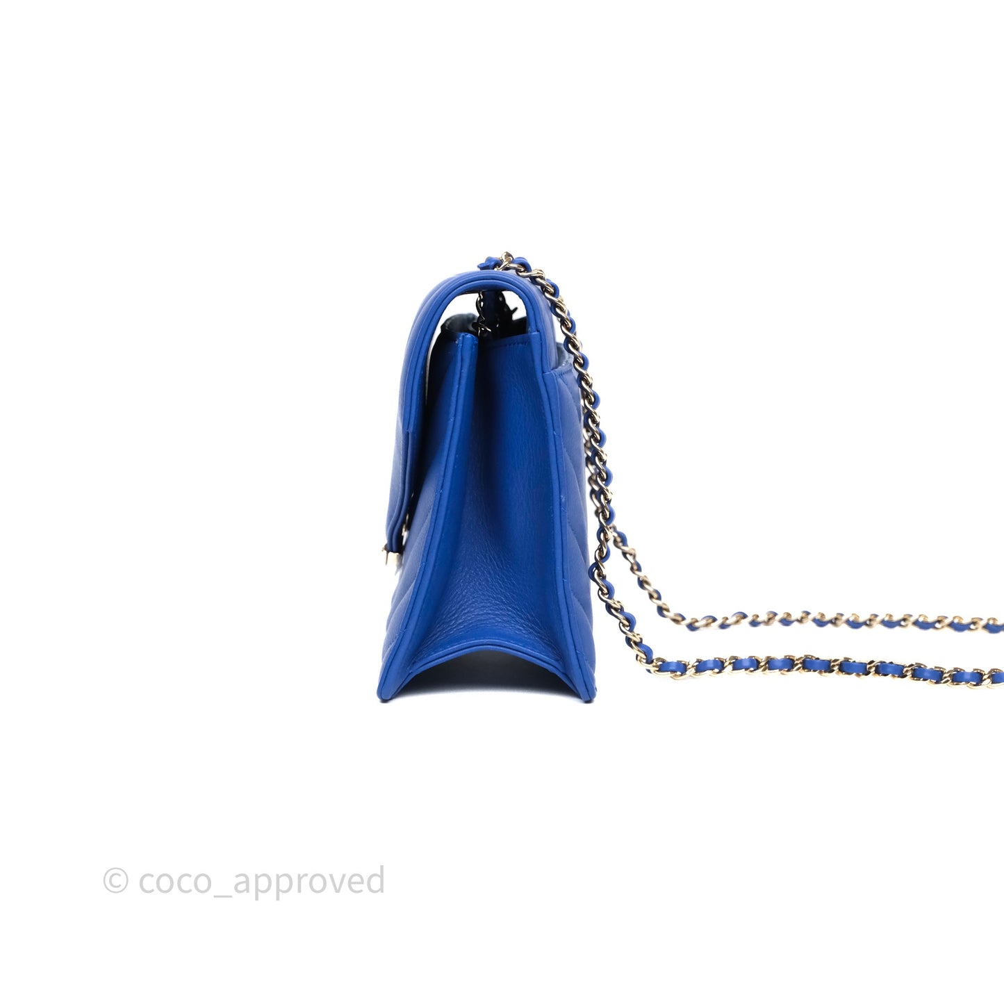 Chanel Chevron Square Envelope Flap Bag Royal Blue Calfskin Gold Hardware 19C